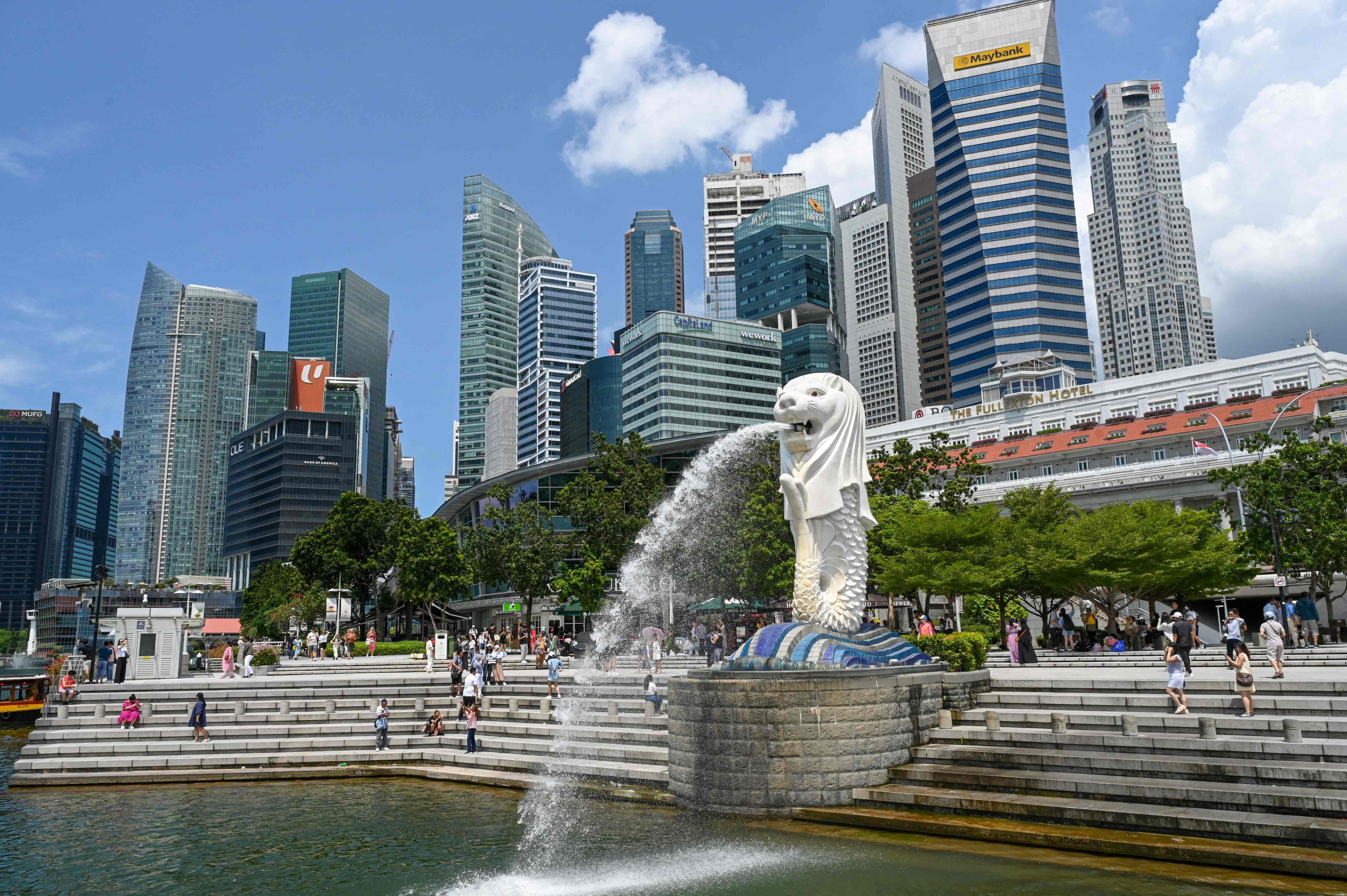 The Merlion statue is seen at Marina Bay in Singapore. Photo: AFP