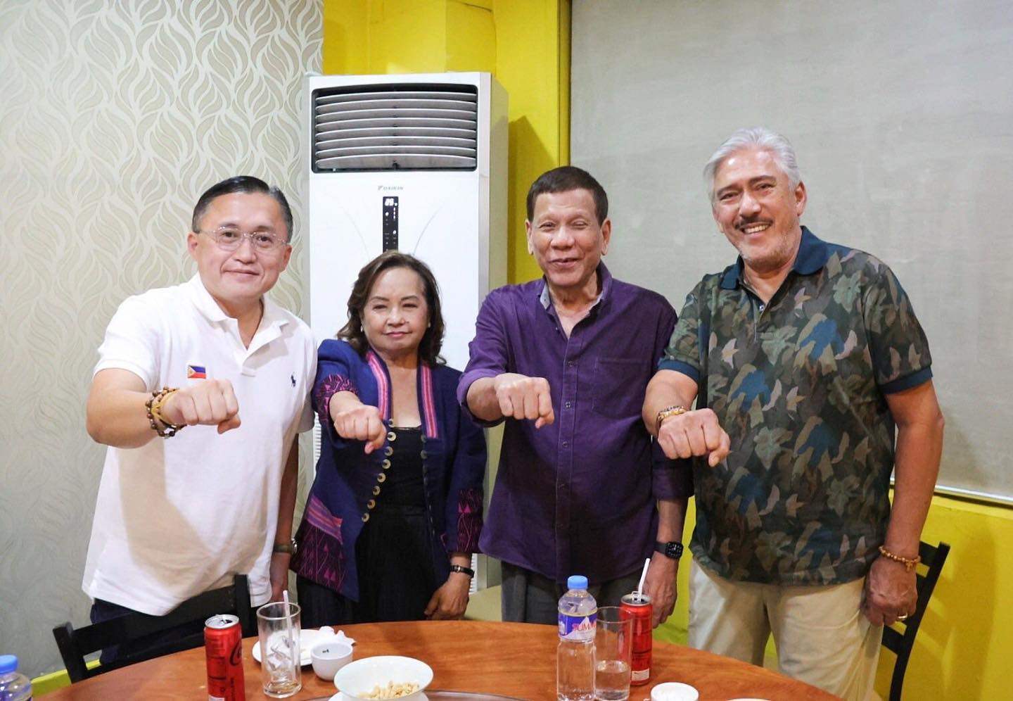 Former Philippine president Gloria Macapagal Arroyo (second from left) with Rodrigo Duterte during their meeting in Manila. Photo: Facebook/senatorbonggo