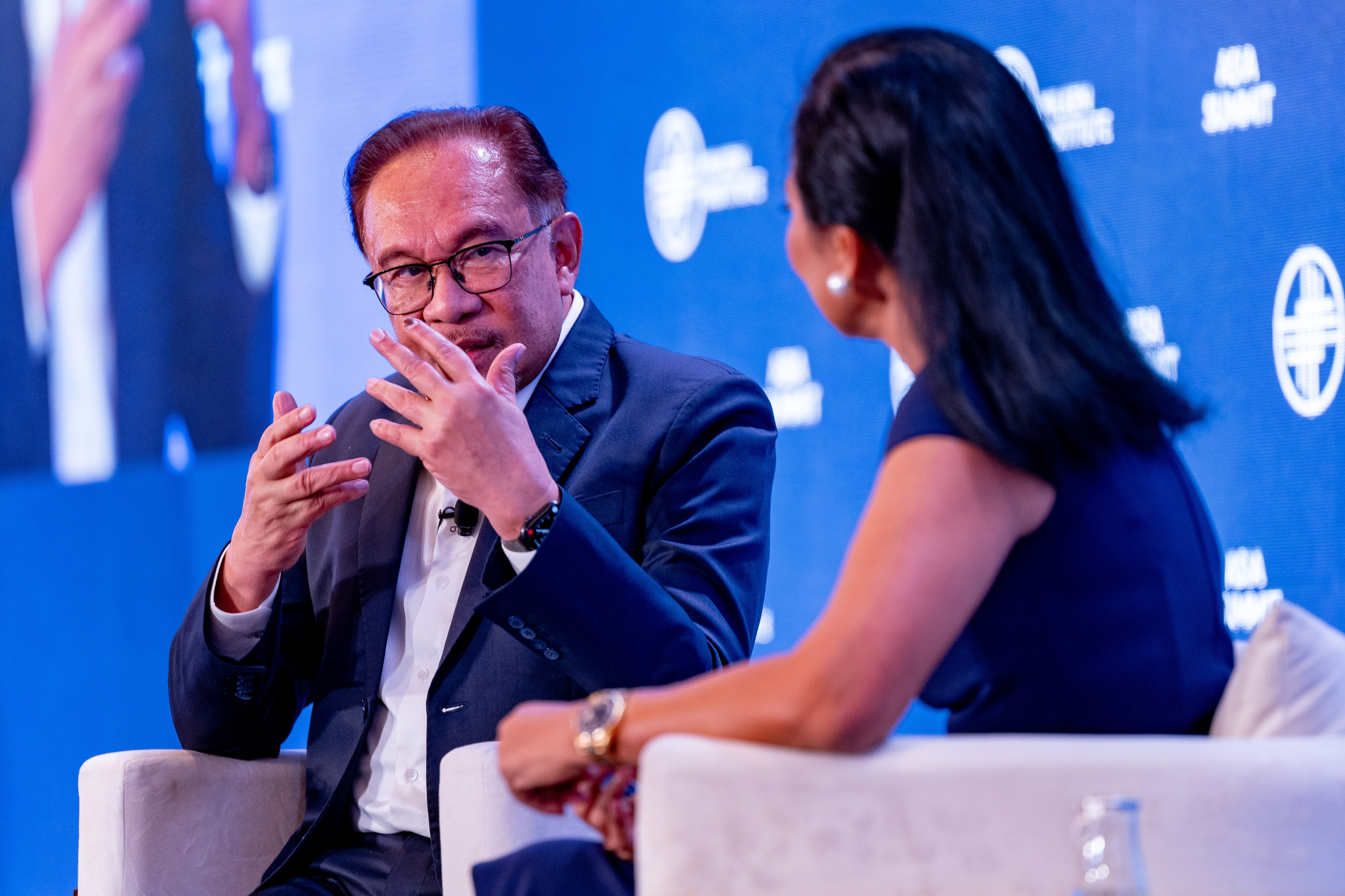 Malaysian Prime Minister Anwar Ibrahim speaks during a session at the Milken Institute’s 10th Asia Summit in Singapore on Wednesday. Photo: Prime Minister’s Office of Malaysia