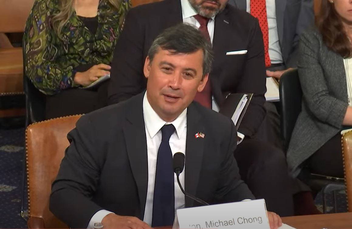 Canadian MP Michael Chong speaks at a hearing of the US Congressional-Executive Commission on China in Washington on Tuesday.
