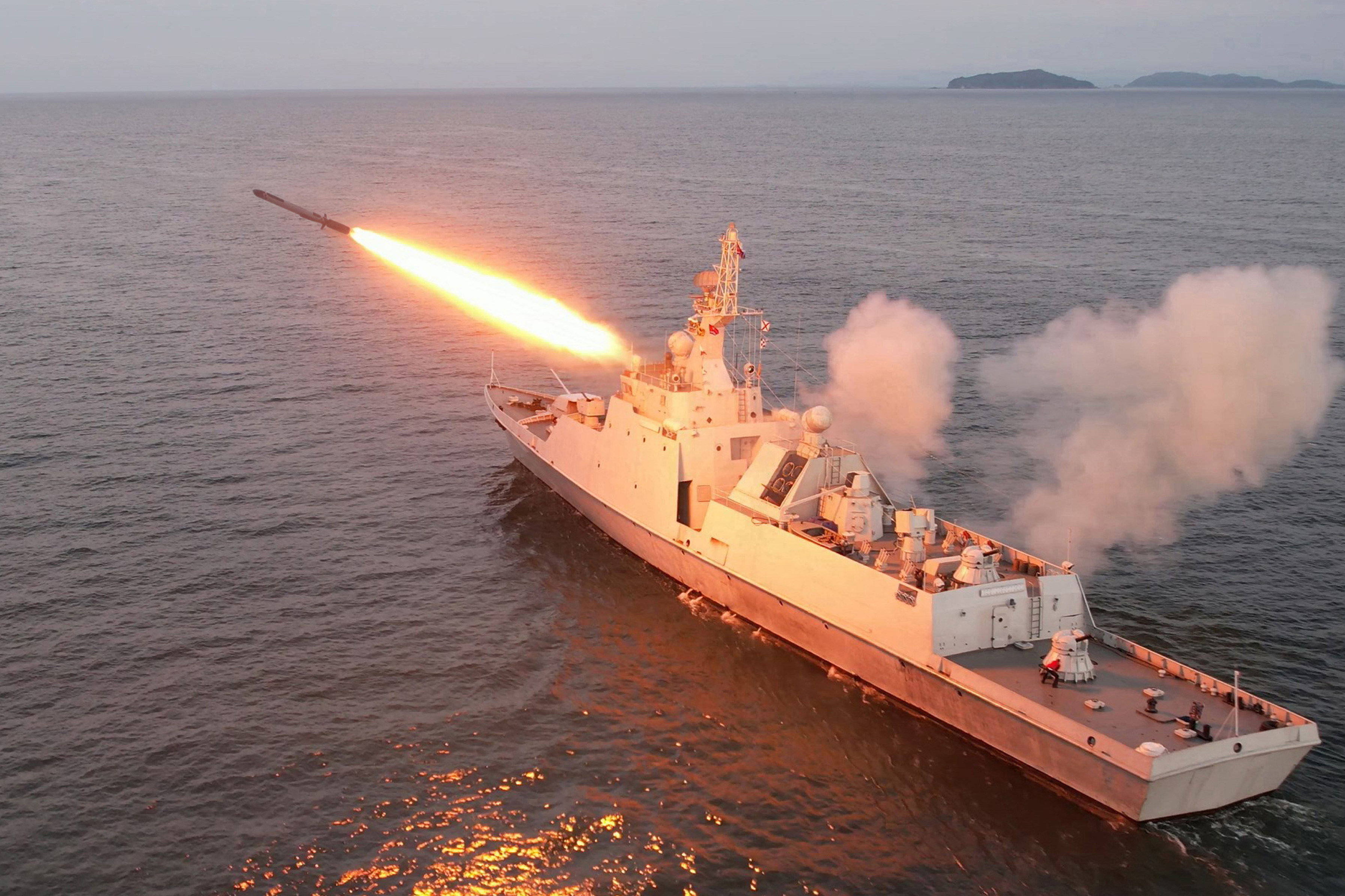 A North Korean ship launches what state media called a strategic cruise missile during drills off the country’s east coast last month. Photo: KCNA/dpa