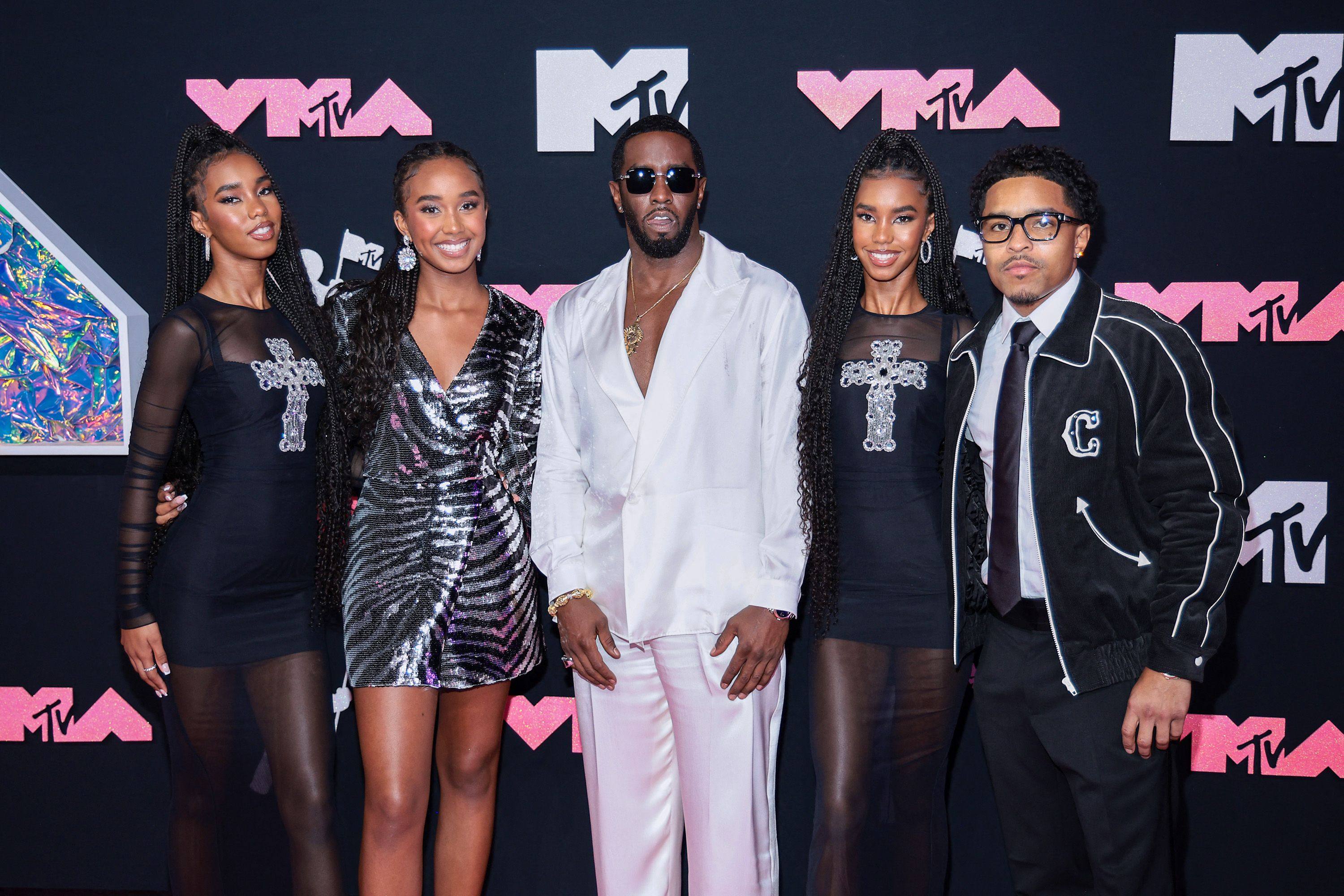 Jessie James Combs, Chance Combs, Diddy, D’Lila Combs and Justin Dior Combs attend the 2023 MTV Video Music Awards at the Prudential Center on September 12, in Newark, New Jersey. Photo: Getty Images/AFP