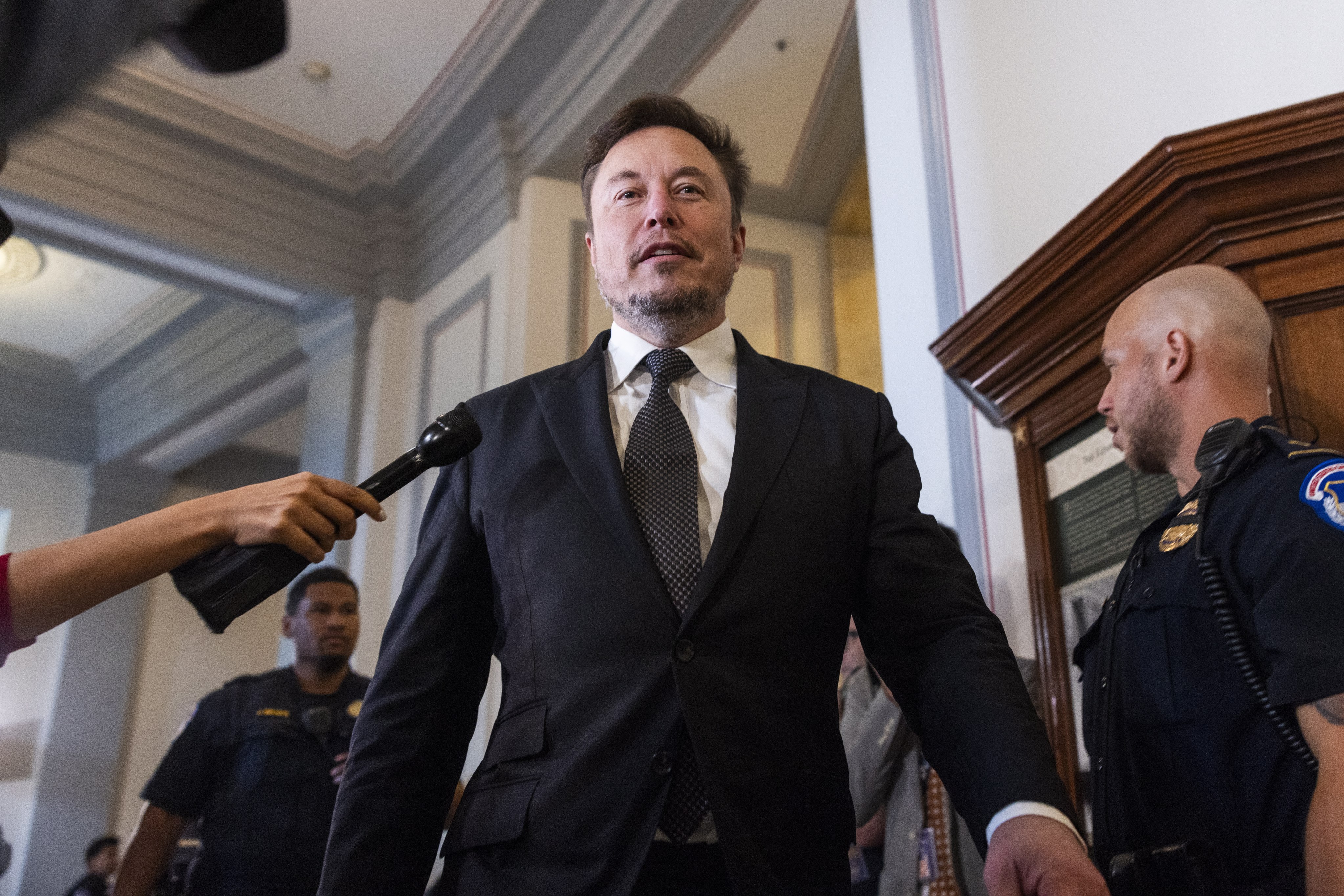 Elon Musk joins other tech leaders attending the US Senate bipartisan Artificial Intelligence Insight Forum on Capitol Hill on Wednesday. Photo: EPA-EFE