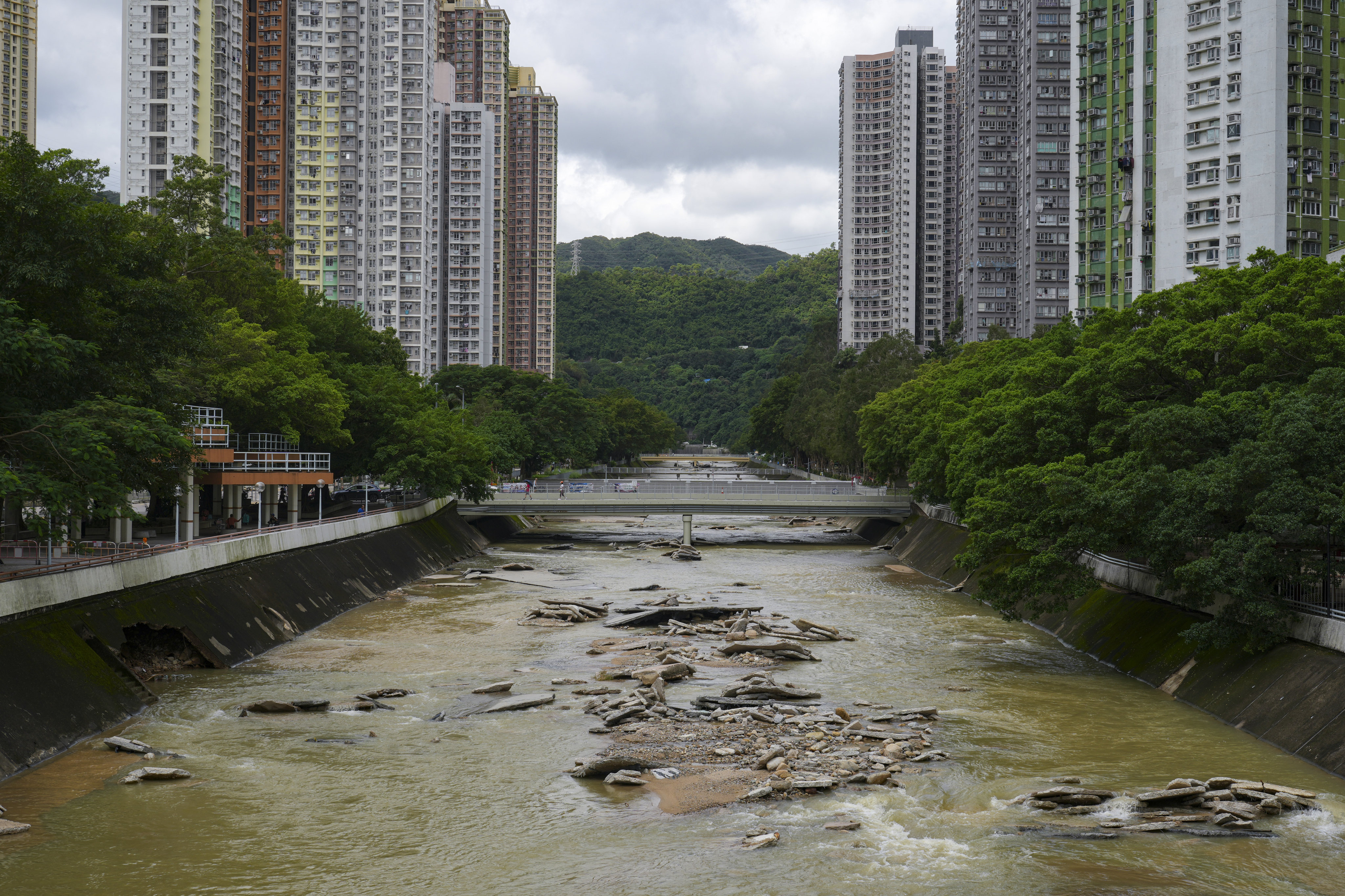 The damage of Shing Mun River at Tai Wai, as the once-in-500 years black rainstorm leaves a trail of of destruction across Hong Kong in September 2023. Photo: Sam Tsang