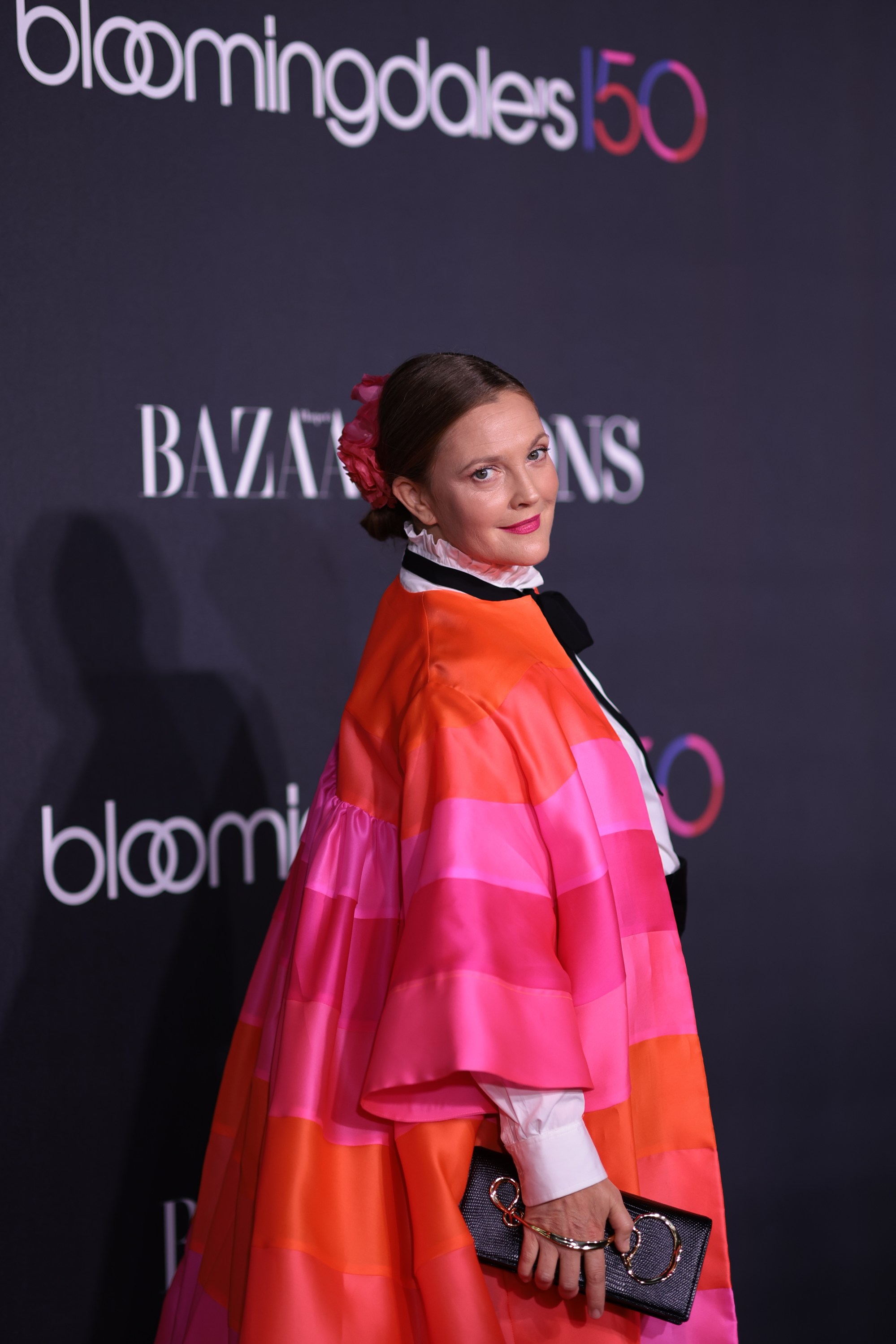 Drew Barrymore wearing a colourful look by Christopher John Rogers and Ralph Lauren. Photo: Getty Images