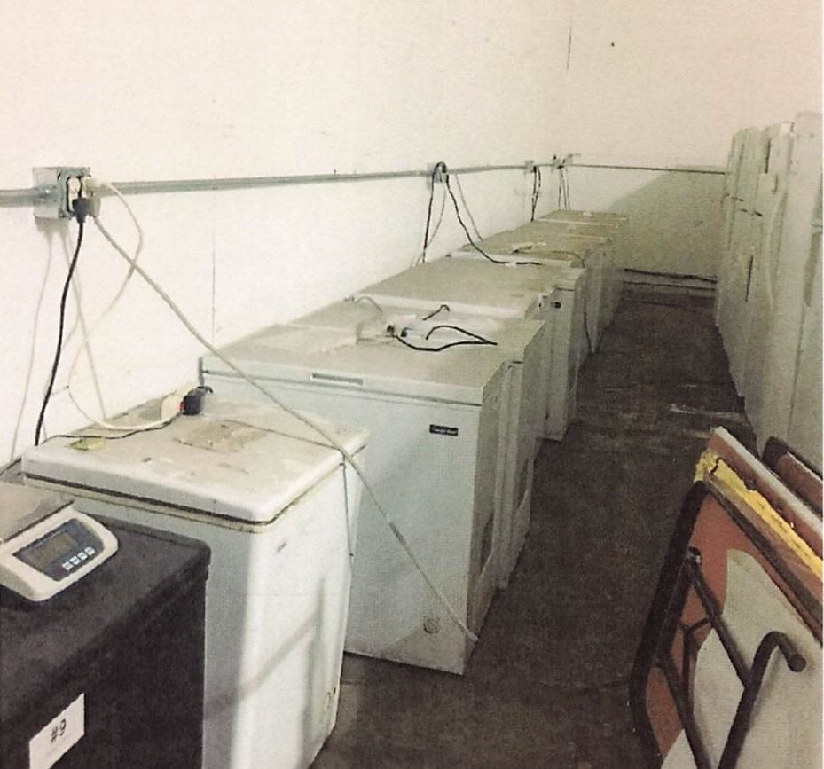 Refrigeration units are seen in a warehouse containing an unlicensed laboratory in Reedley, Fresno county, California. Photo: Fresno County Department of Public Health