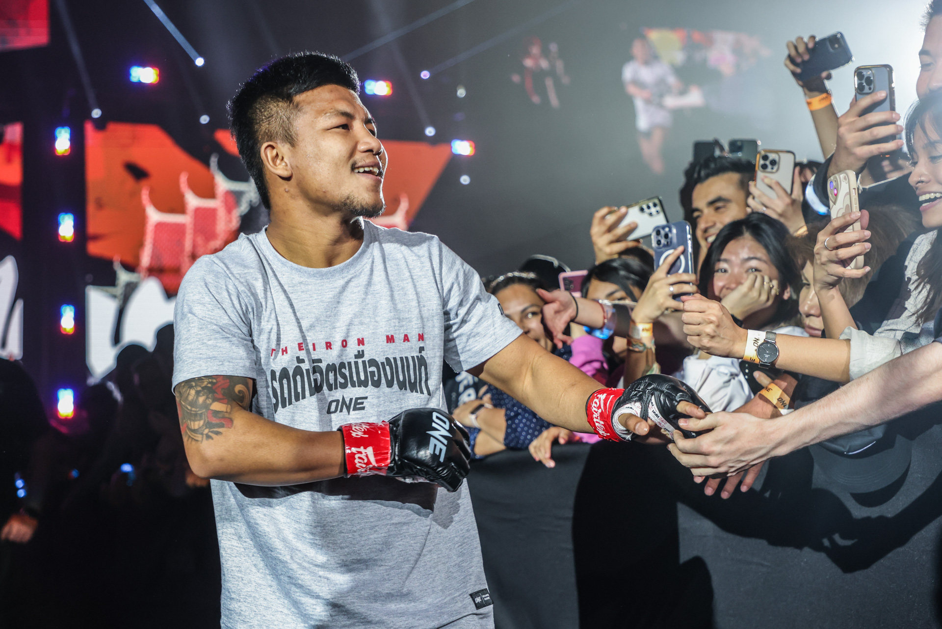 Rodtang Jitmuangnon greets the fans as he heads to the cage at ONE Fight Night 10 in Denver. Photos: ONE Championship