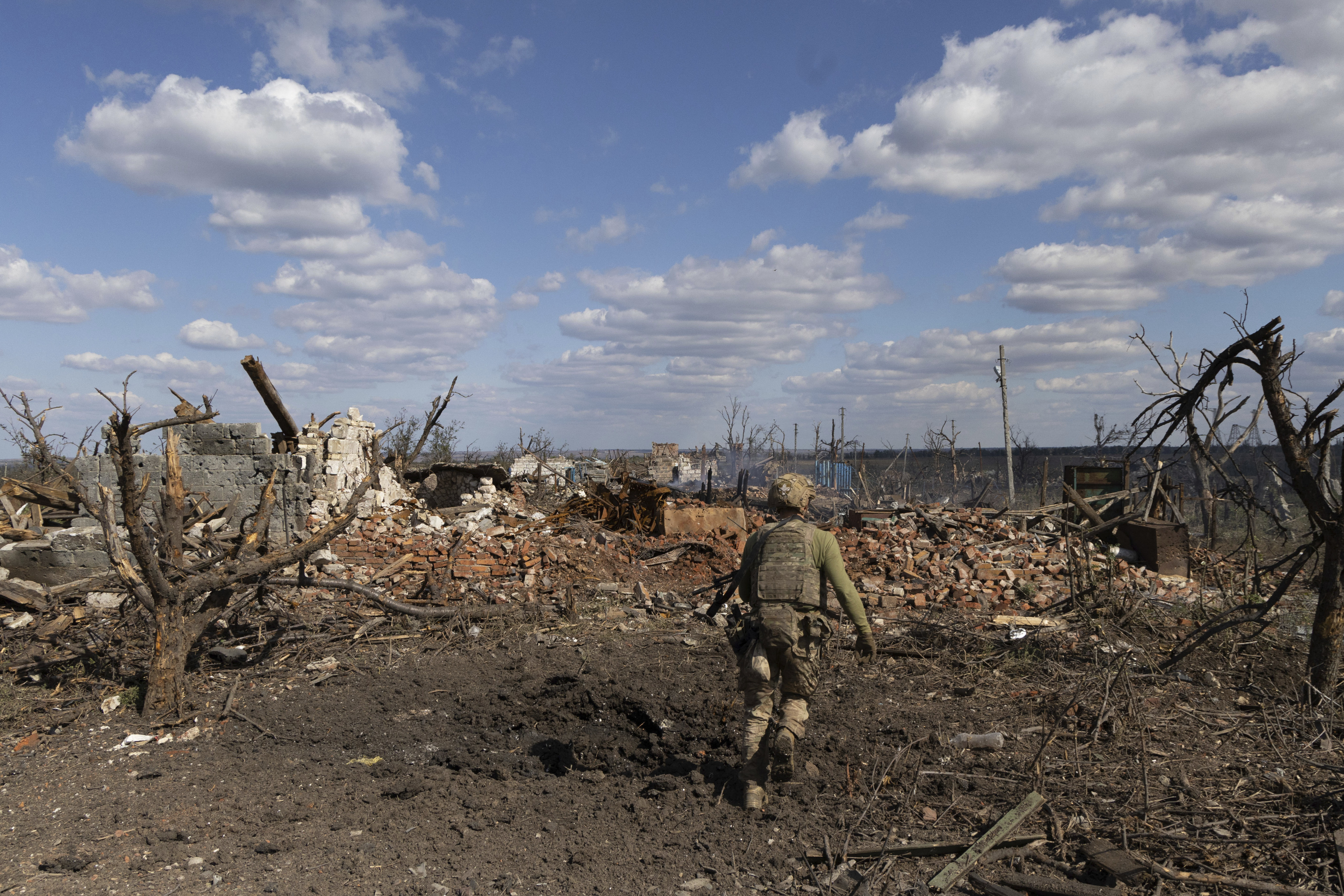 A Ukrainian soldier in Andriivka, Donetsk region, Ukraine. Ukraine recaptured the village last Friday.  Photo: AP