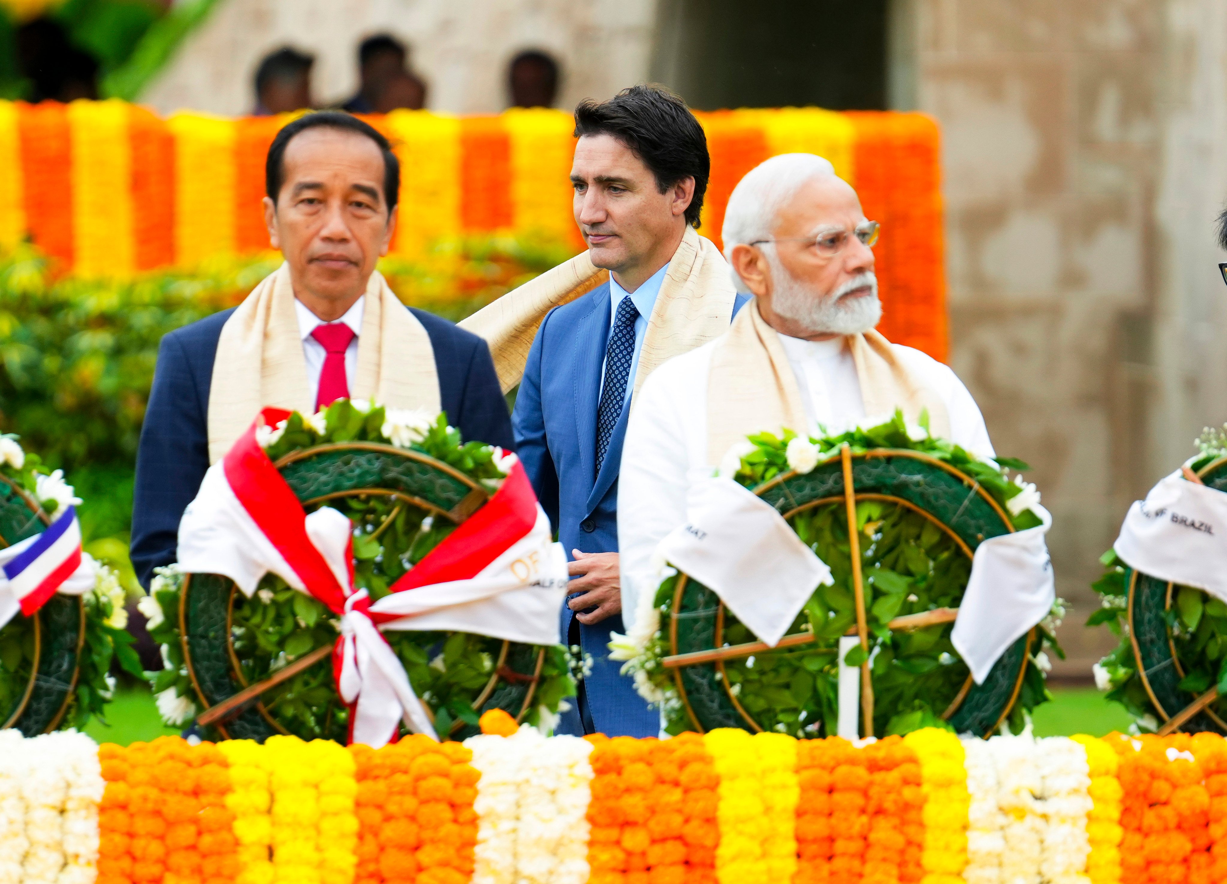Canada’s Prime Minister Justin Trudeau, left, walks past Indian Prime Minister Narendra Modi during the G20 summit on September 10, 2023. Photo: The Canadian Press/AP 