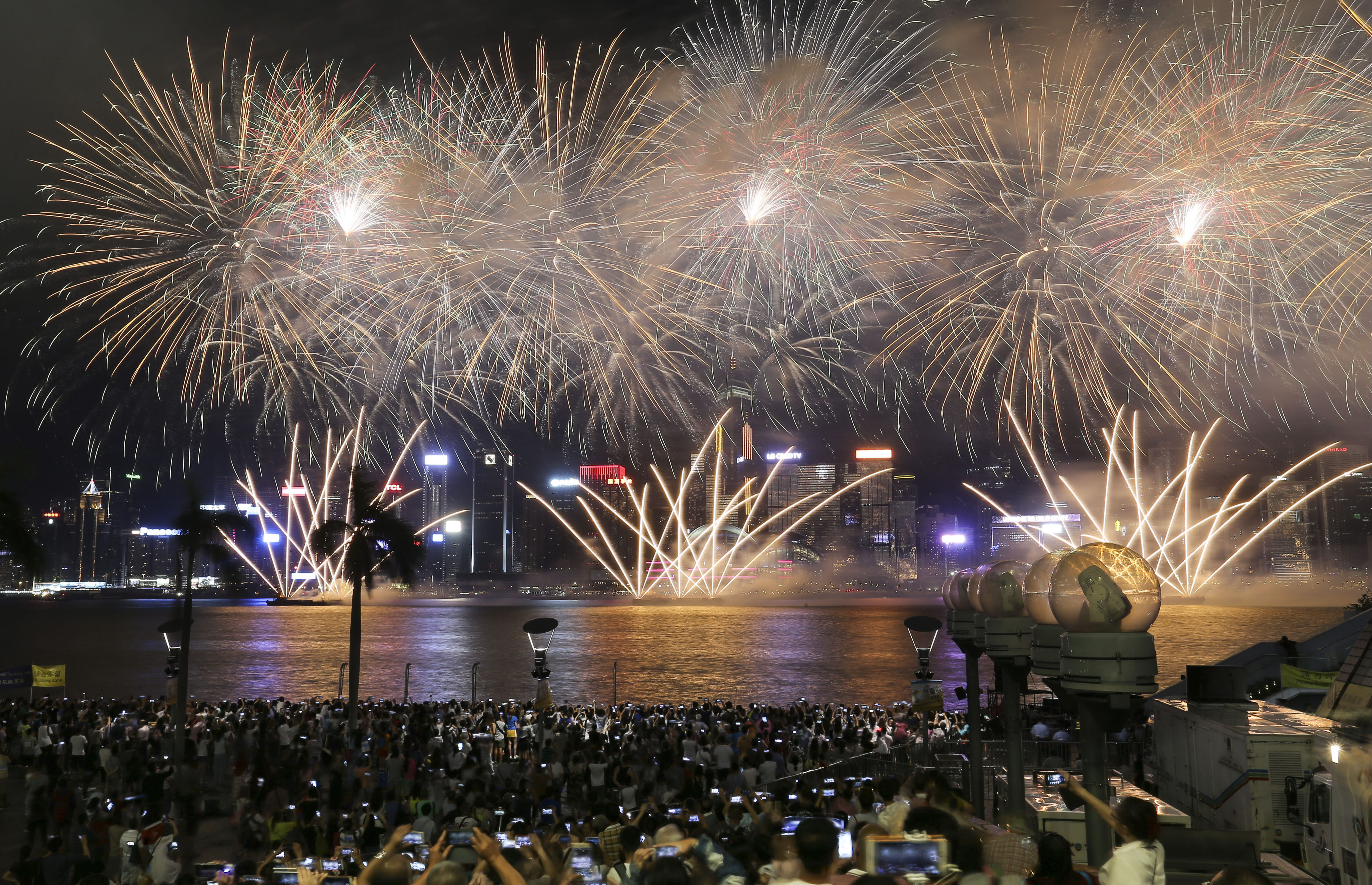 The National Day fireworks display from Victoria Harbour in Hong Kong. Photo: Dickson Lee
