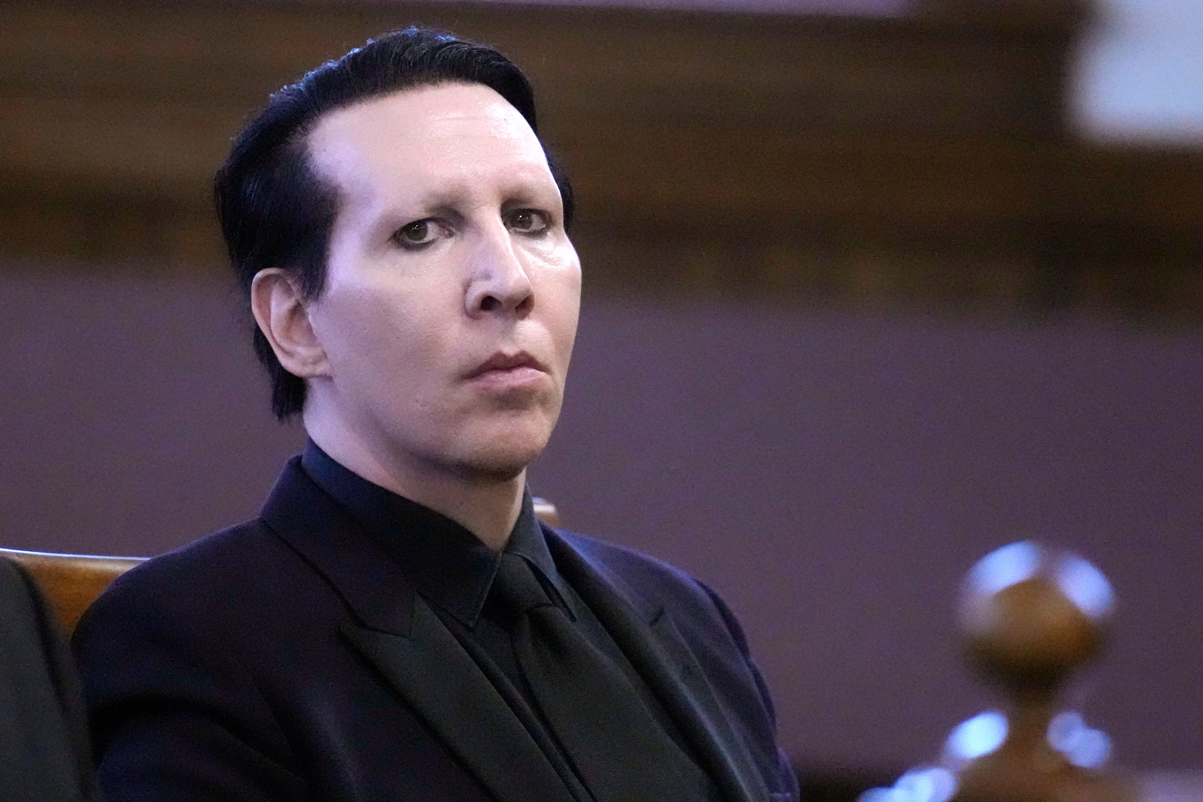 Marilyn Manson, whose legal name is Brian Hugh Warner, at Belknap Superior Court in Laconia, New Hampshire, US on Monday.Photo: AP 