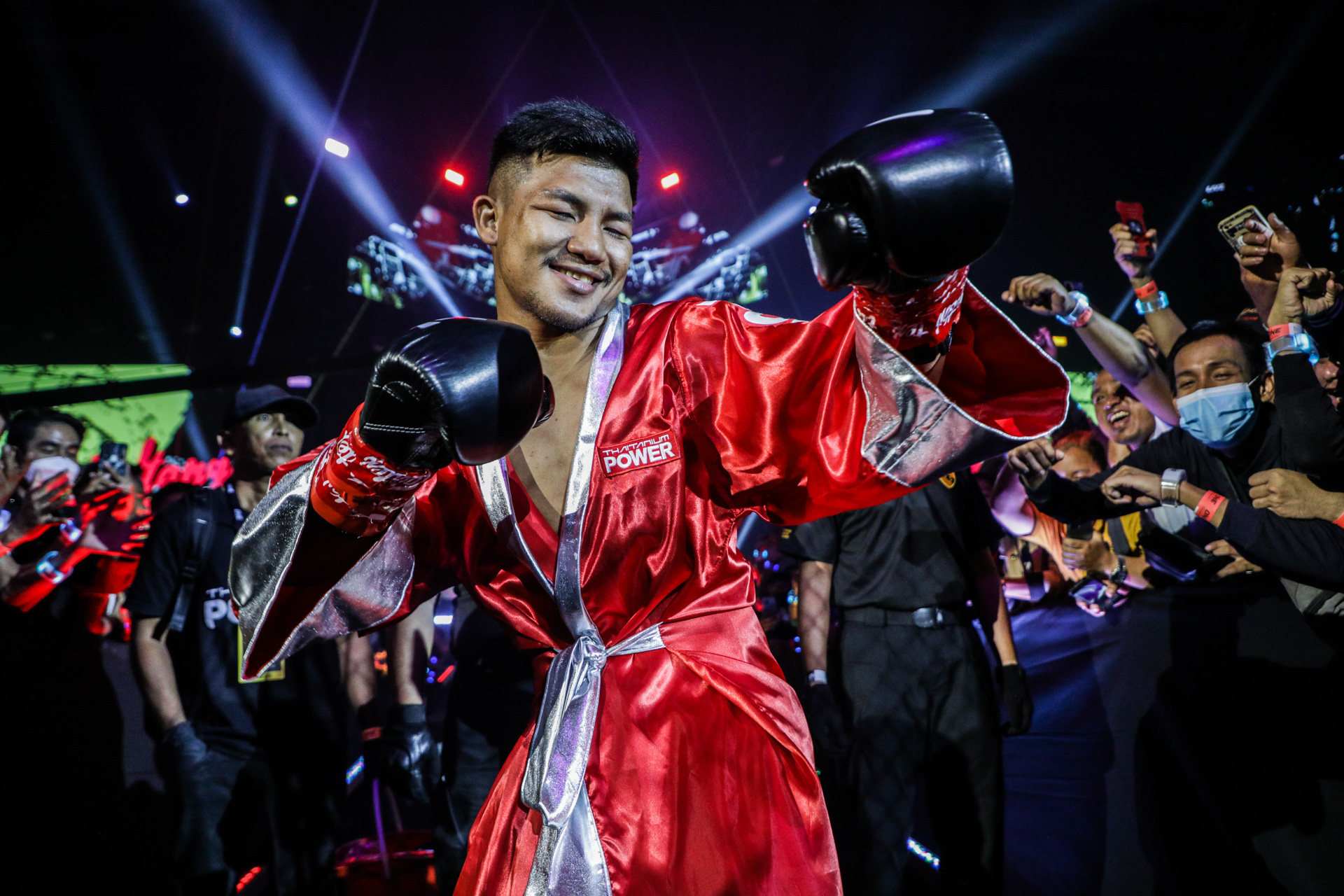 Rodtang Jitmuangnon dances to the ring for his bout with Jiduo Yibu at ONE Fight Night 6 in Bangkok.