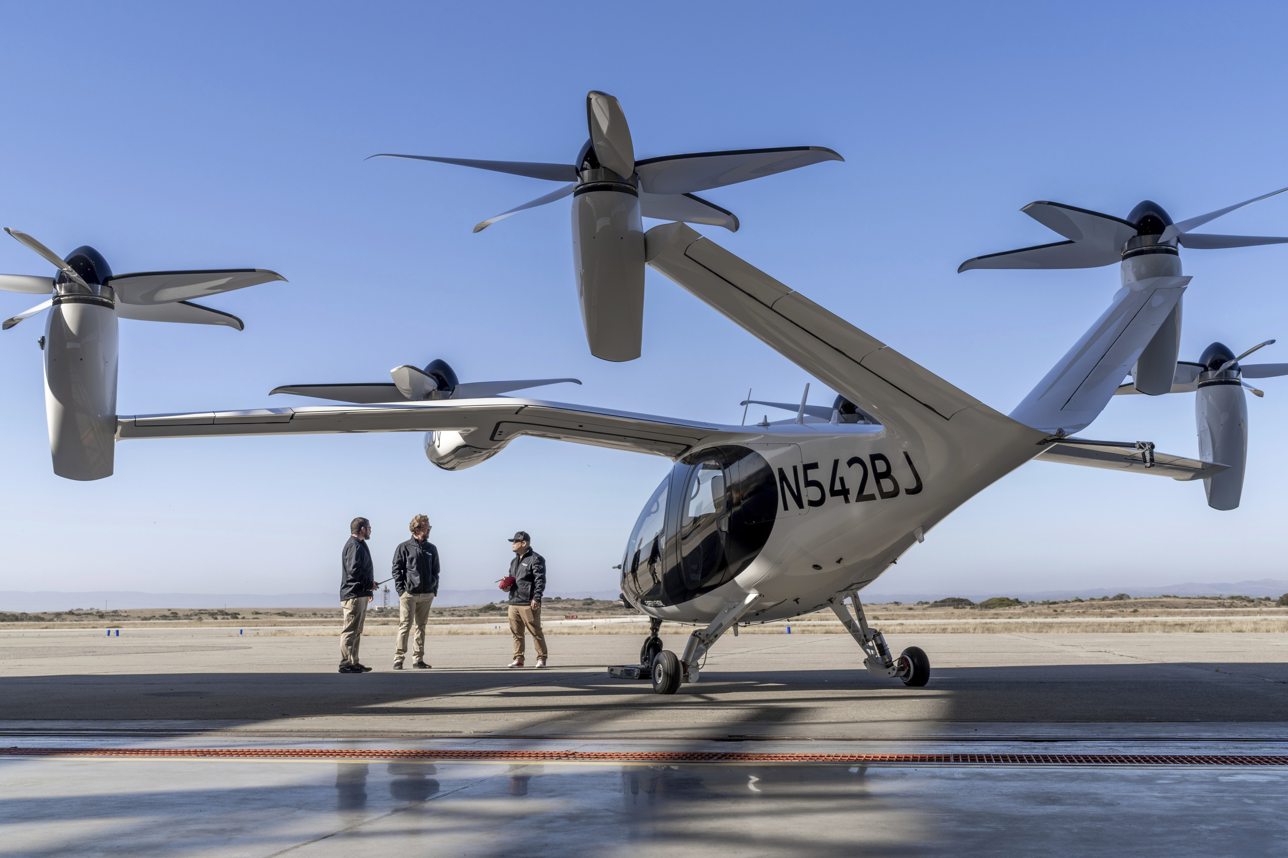 Joby Aviation’s pre-production prototype aircraft in Marina, California. The same Ohio river valley where the Wright brothers pioneered human flight will soon manufacture cutting-edge electric vertical takeoff and landing aircraft, it was announced on Monday. Photo:  Joby Aviation via AP