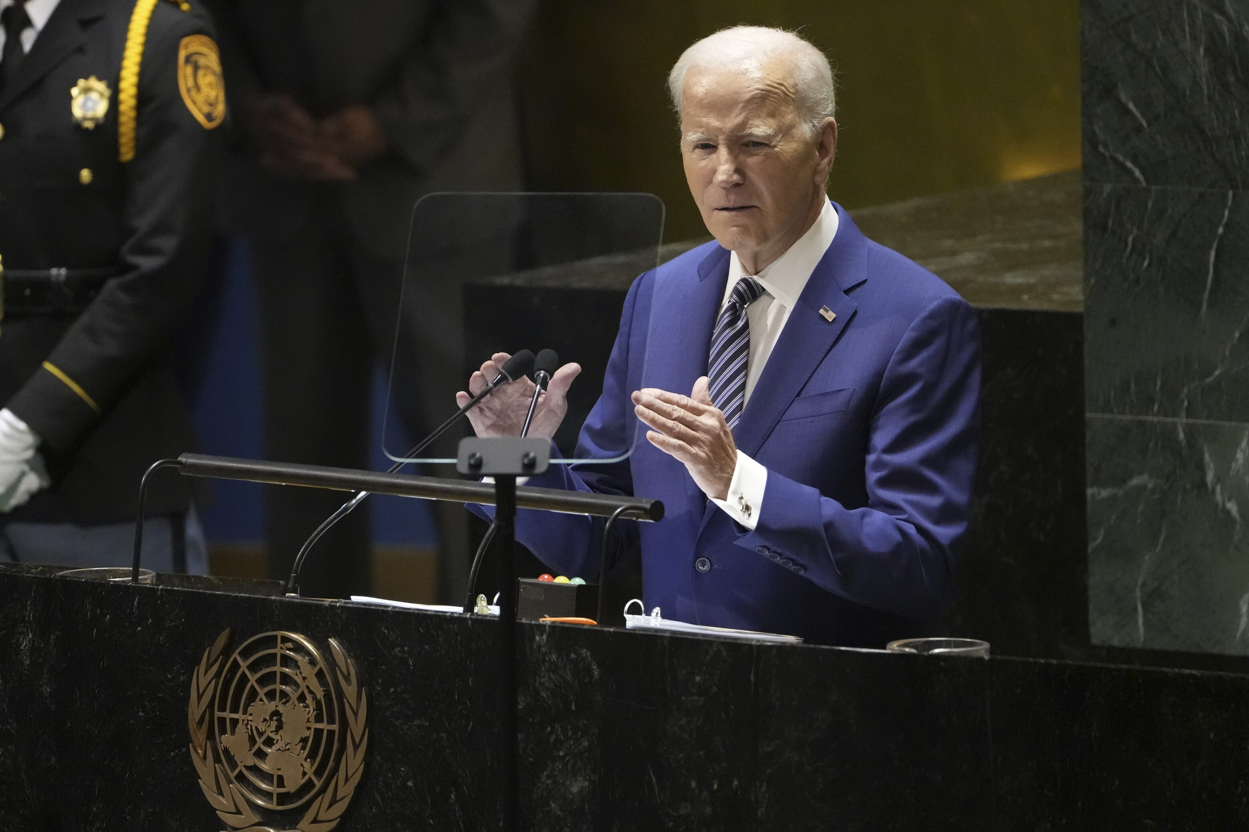US President Joe Biden addresses the 78th United Nations General Assembly in New York on Tuesday. Photo: AP