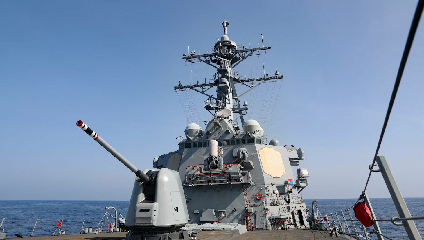 The Arleigh Burke-class guided-missile destroyer USS Milius (DDG 69), deployed to the US 7th Fleet area of operations, conducts a Taiwan Strait transit operation, at an undisclosed location on April 17, 2023. U.S. Photo: Reuters