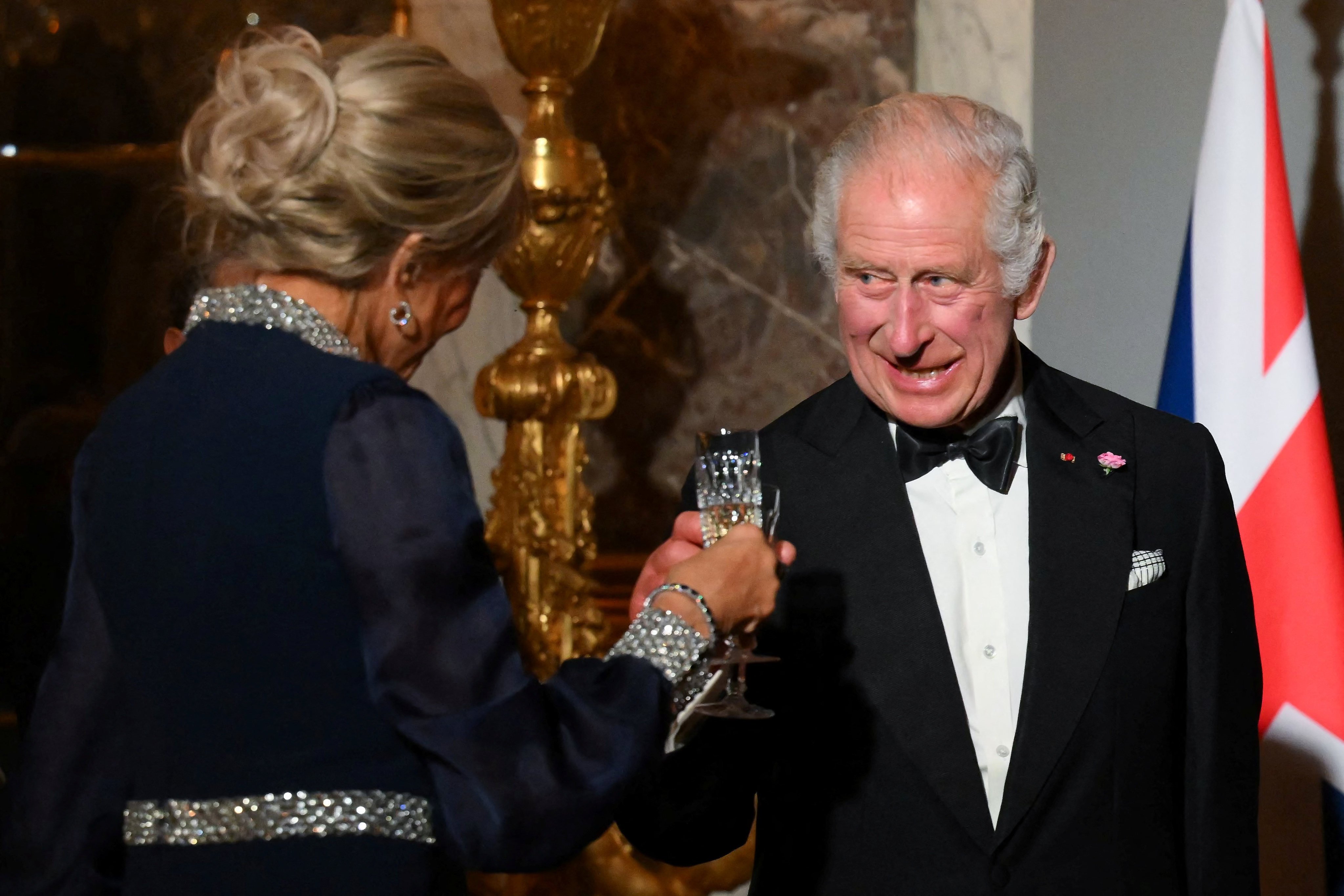 Britain’s King Charles toasts with French president’s wife, Brigitte Macron, during a state banquet at the Palace of Versailles on Wednesday. Photo: Reuters
