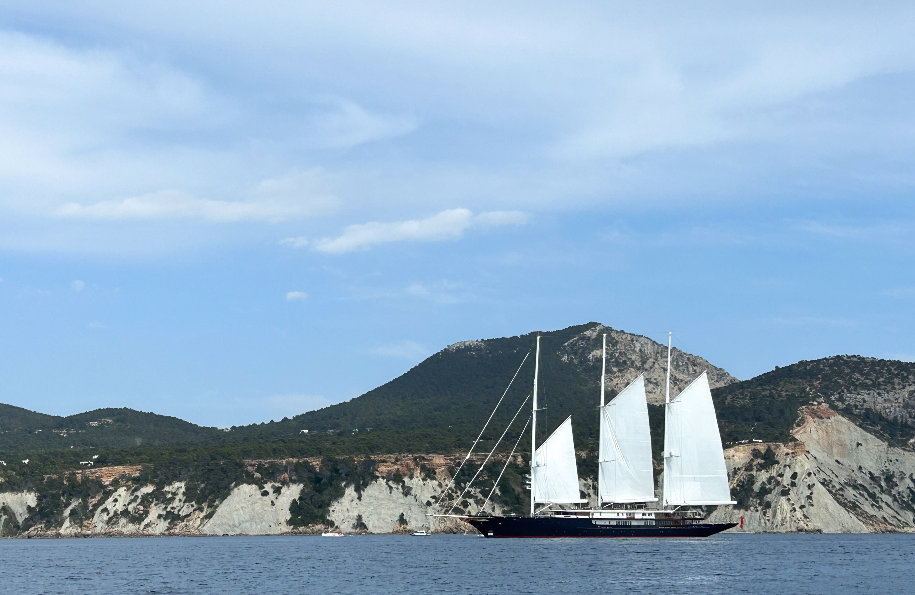Amazon founder Jeff Bezos’ yacht Koru sails through the Mediterranean off the coast of Ibiza, in May. Photo: DPA via Getty Images