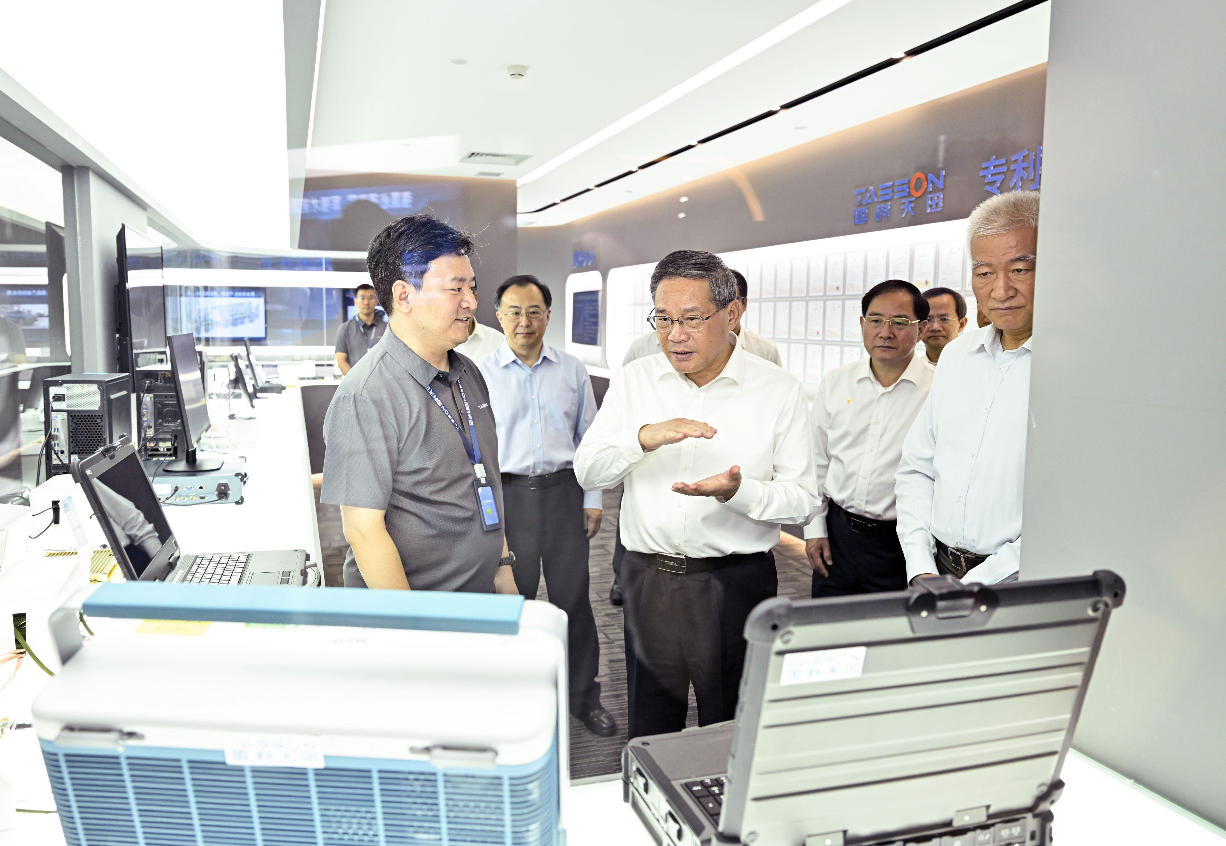 Chinese Premier Li Qiang inspects Tasson, a technology company, during an inspection tour in Beijing on Thursday. It was Li’s second tech-focused trip after a three-day visit in August to southern Guangdong province. Photo: Xinhua