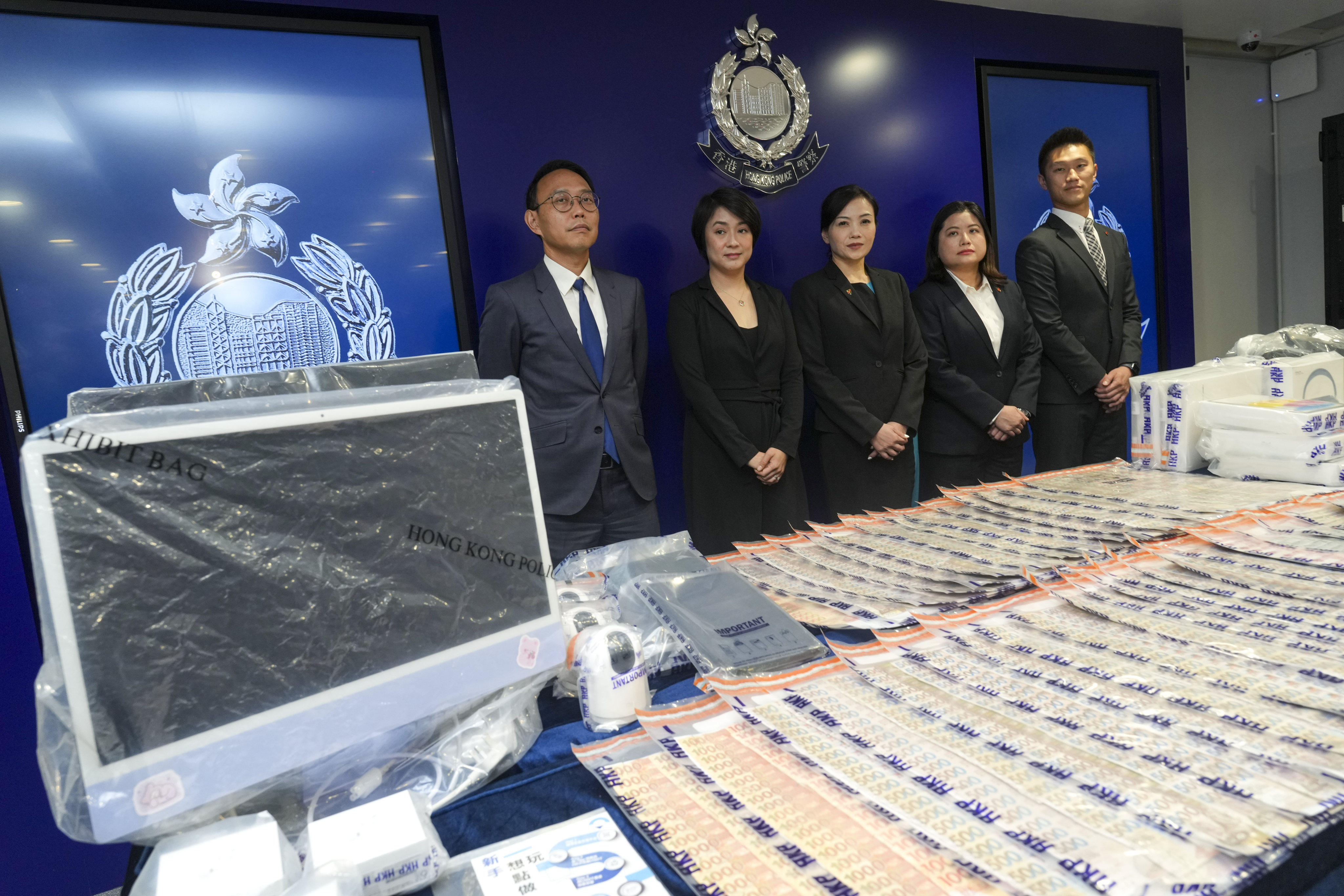 Hong Kong authorities display evidence seized earlier this week as part of the investigation. Photo: Sam Tsang