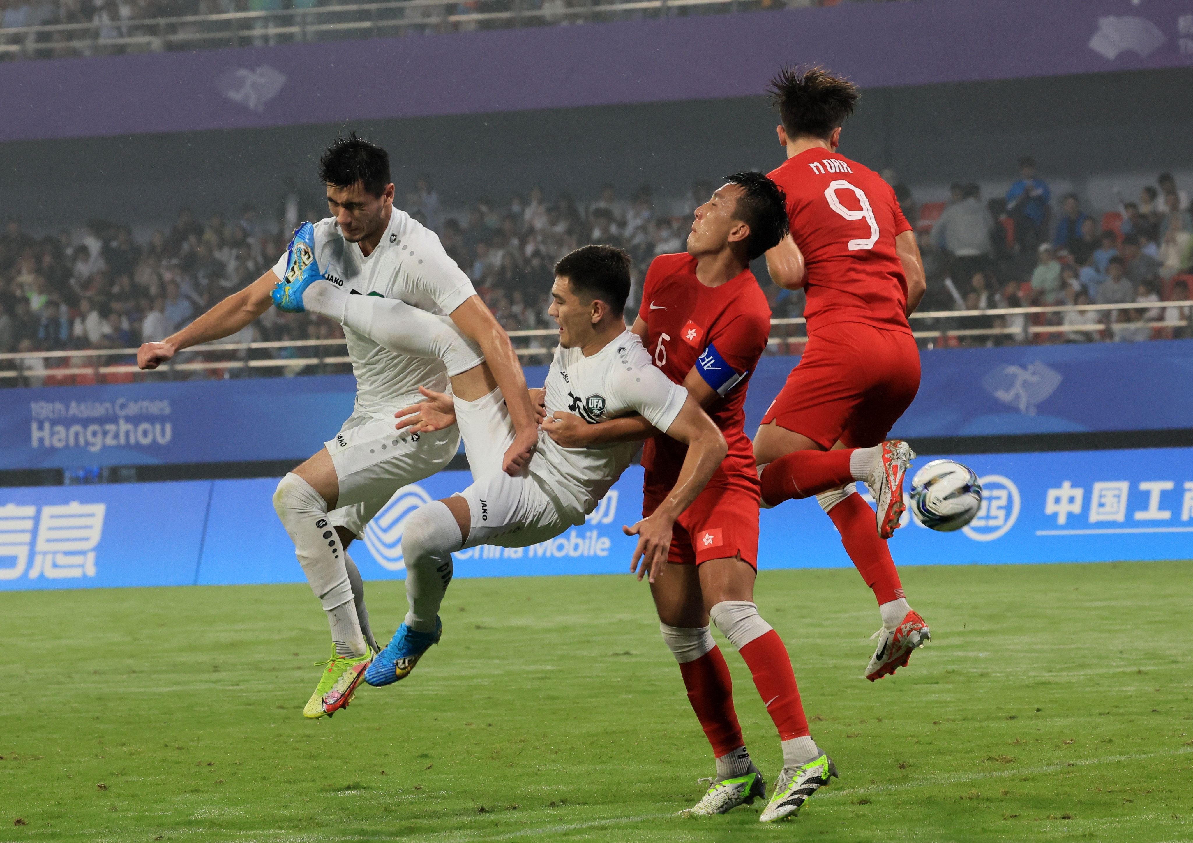 Hong Kong’s opening men’s football match ended in a 1-0 loss to Uzbekistan on Friday. Photo: Dickson Lee