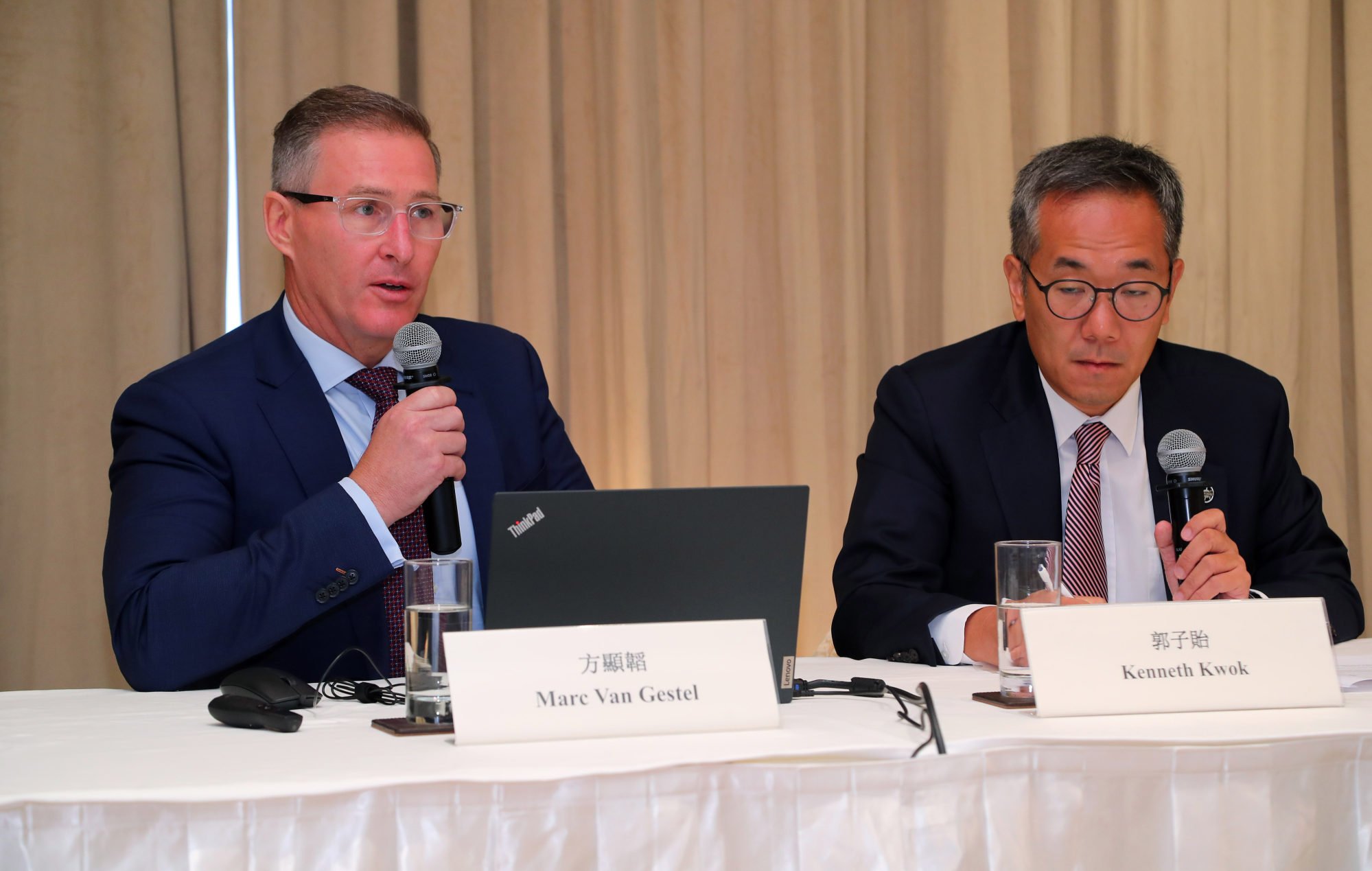 Marc van Gestel (left) announces changes to careless riding suspensions before the 2023-24 campaign.