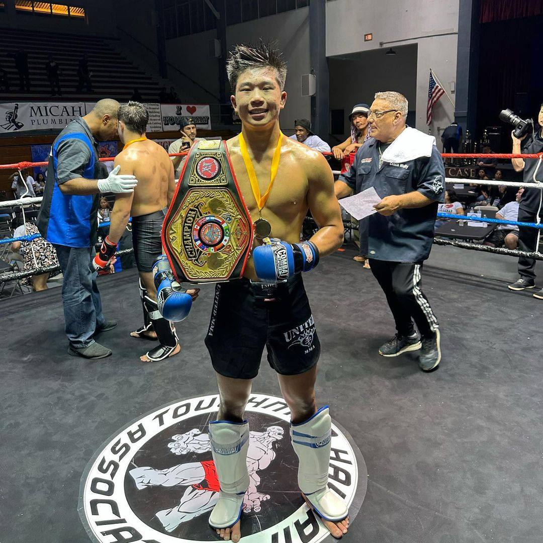 Adrian Lee celebrates his successful title defence at Toughman Hawaii. Photo: Instagram/@christianleemma