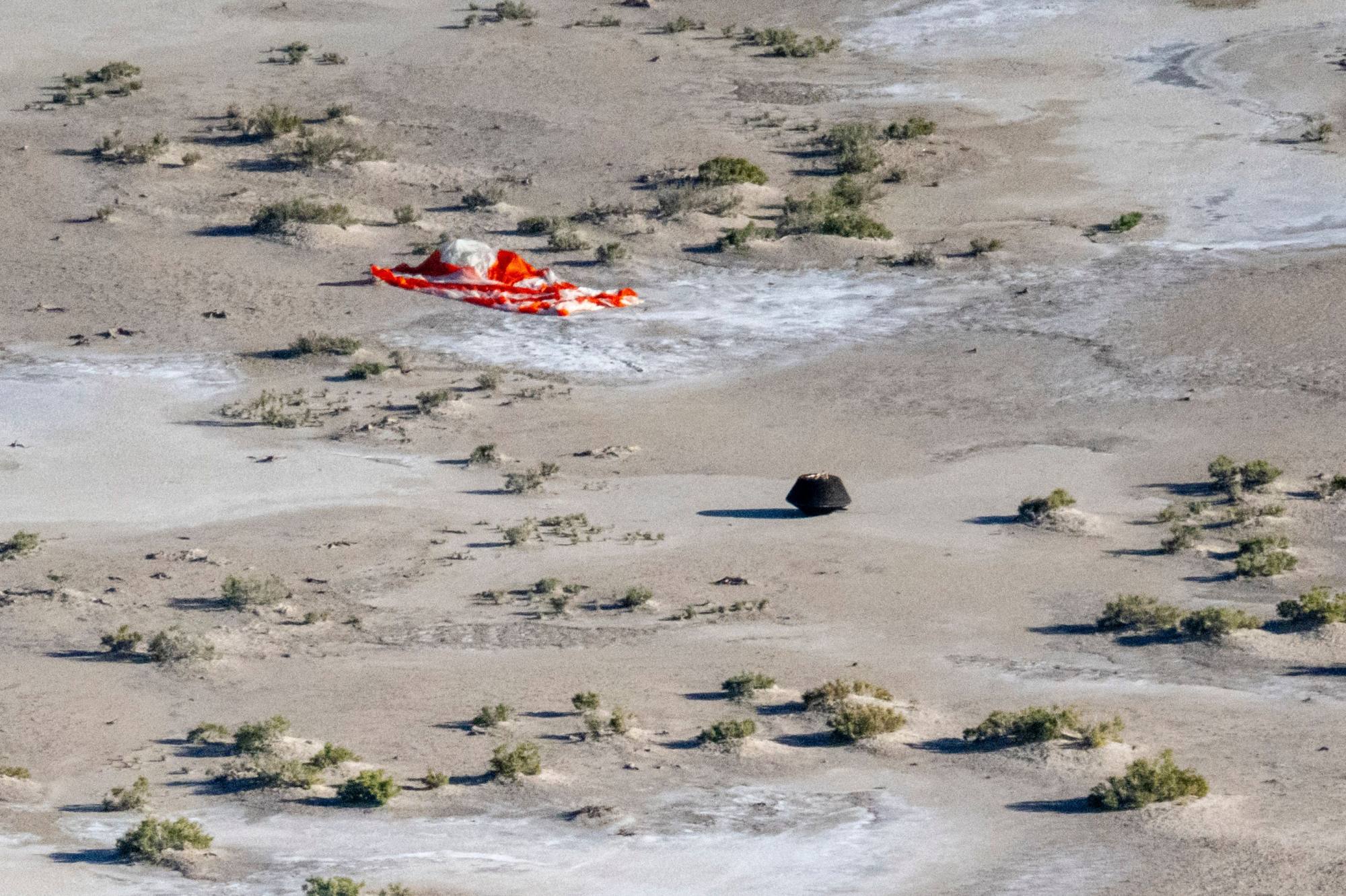 The capsule after touching down in the Utah desert. Photo: Nasa