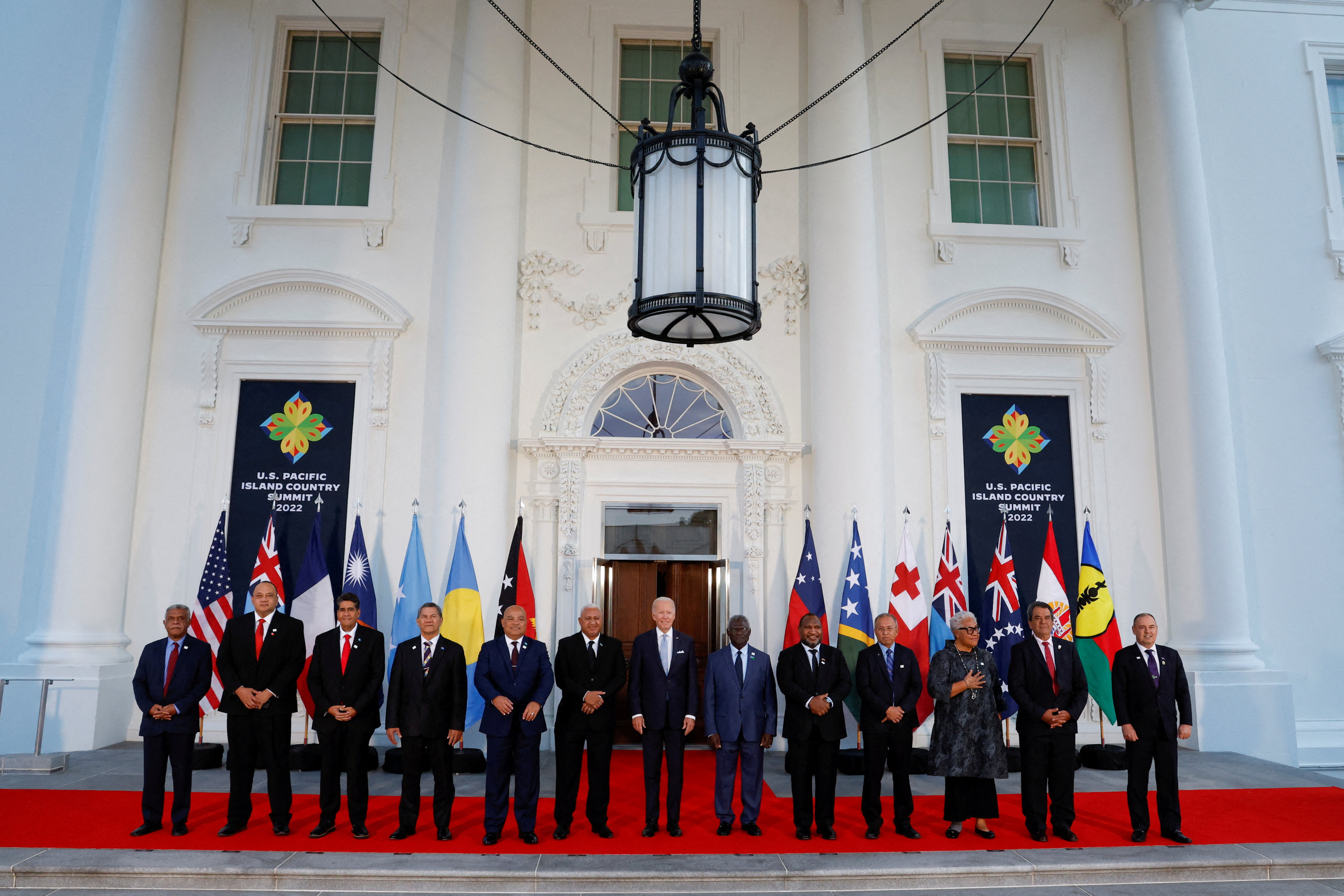 FILE: US President Joe Biden poses with leaders from the US-Pacific Island Country Summit at the White House in Washington on September 29, 2022. Photo: Reuters