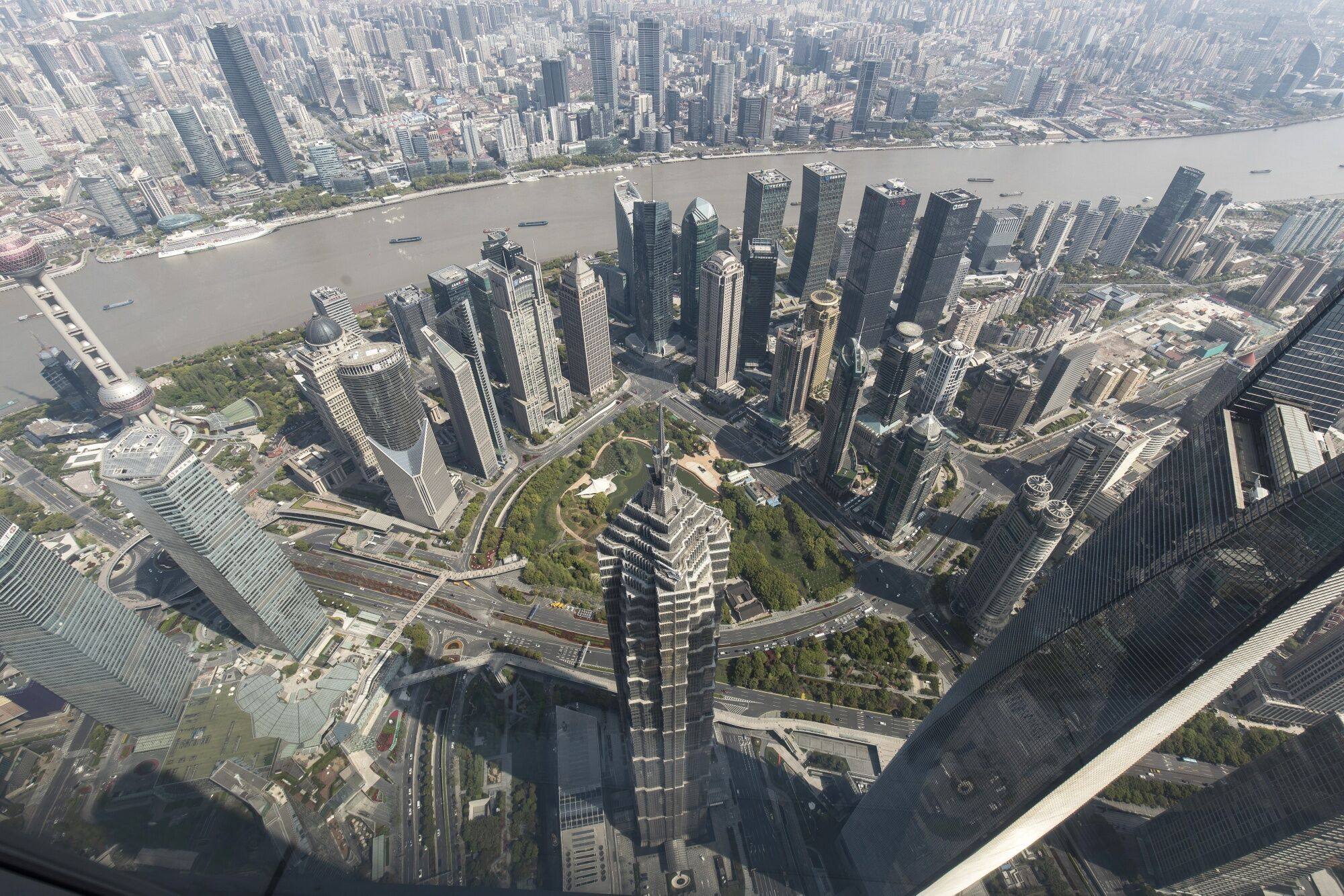 The view from the observation deck at Shanghai Tower in Shanghai, on April 9, 2023. Photo: Bloomberg