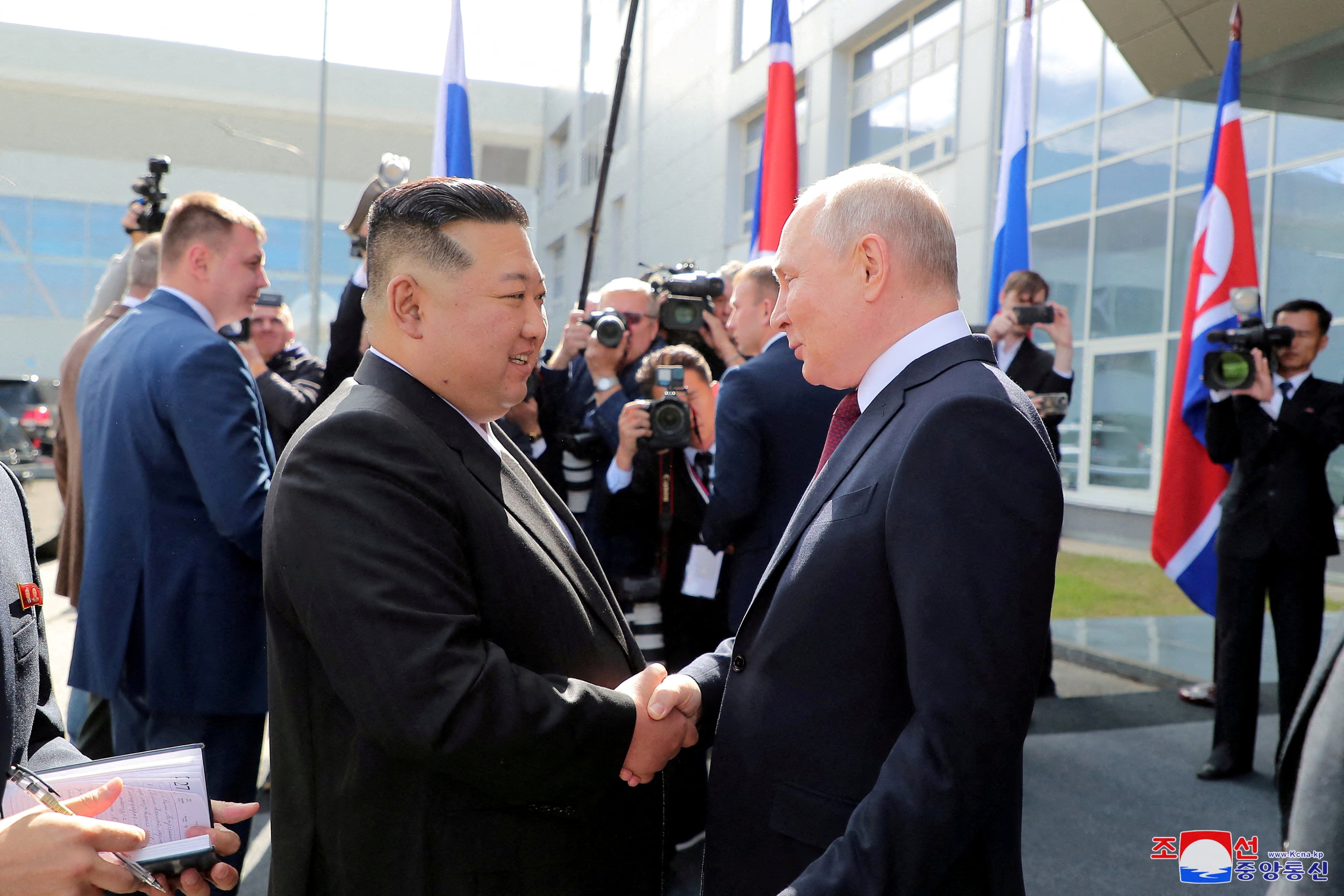 North Korean leader Kim Jong-un meets Russia’s President Vladimir Putin in the Far East region on September 13. Photo: KCNA via Reuters