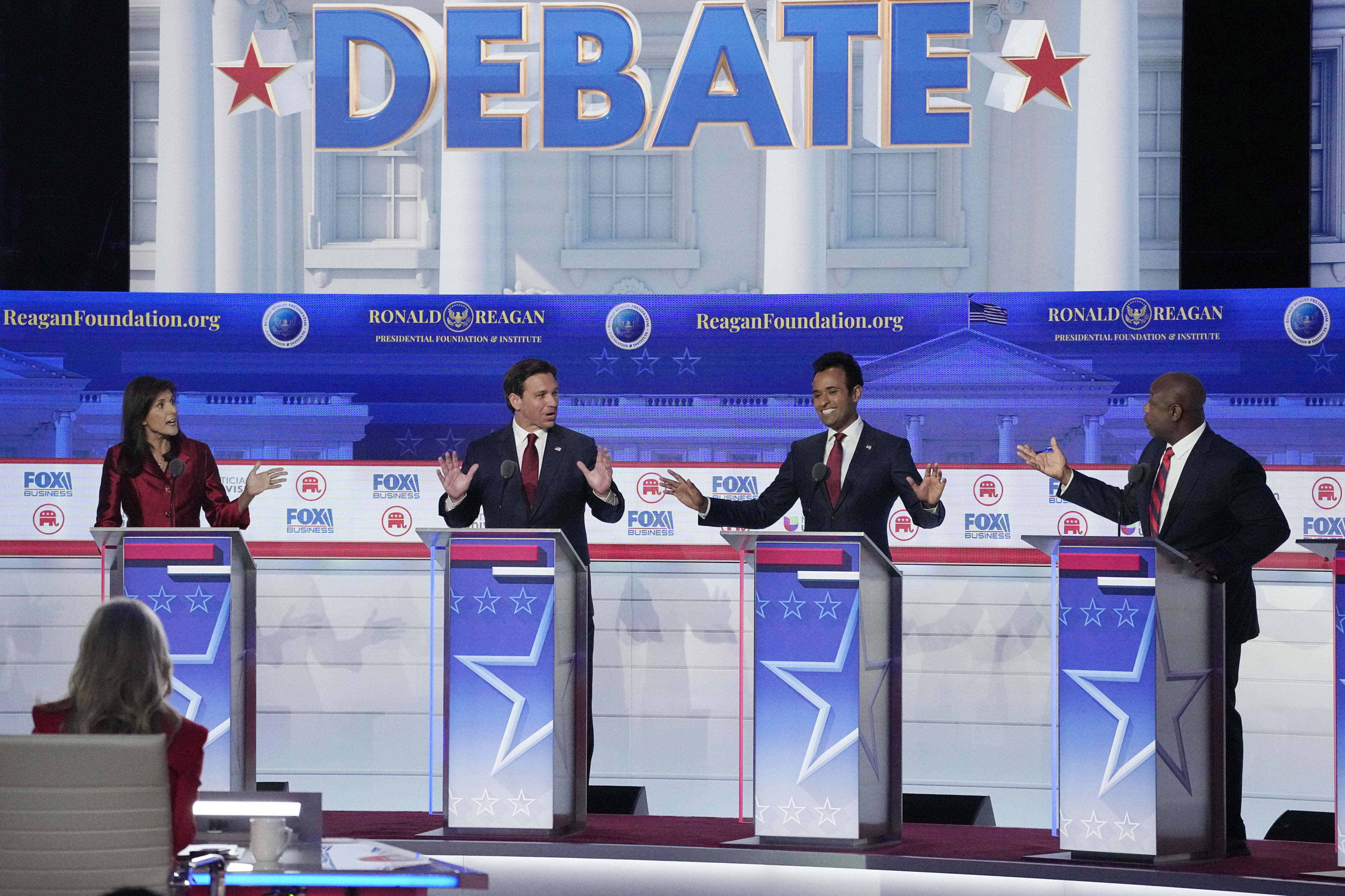 Republican candidates square off at the Ronald Reagan Presidential Library in California. Photo: AP