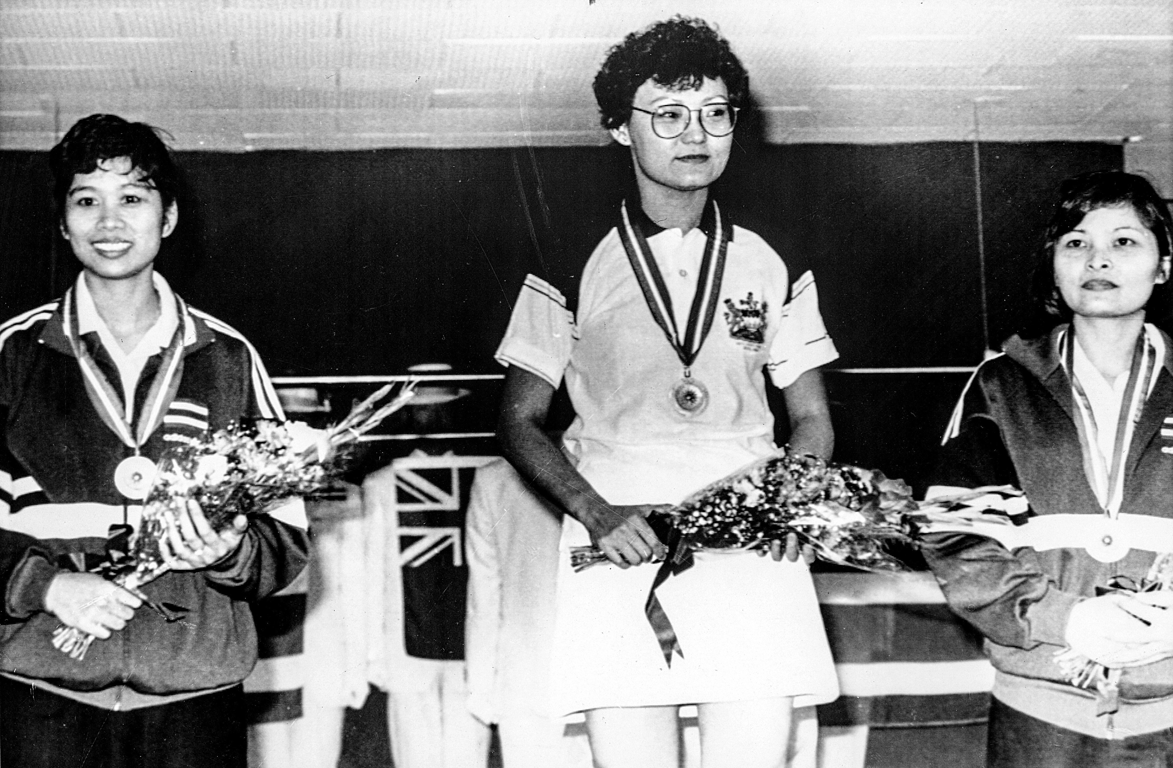 Catherine Che of Hong Kong after she won the gold medal in the women’s single tenpin bowling at the 10th Asian Games in Seoul in 1986. Photo: AP