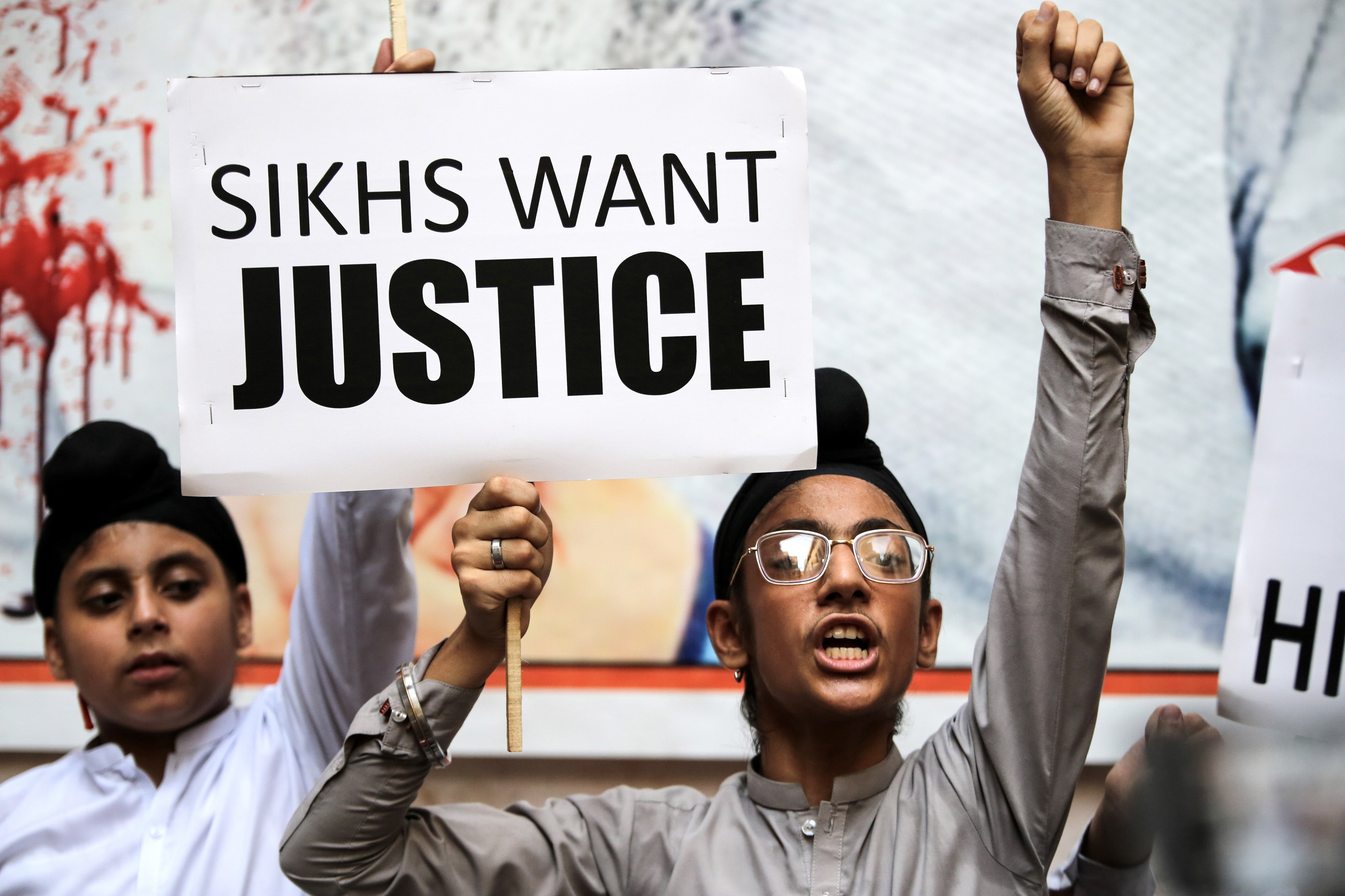 Young members of Pakistan’s Sikh minority group protest against India in Lahore over the murder of Hardeep Singh Nijjar in Canada. Photo: EPA-EFE
