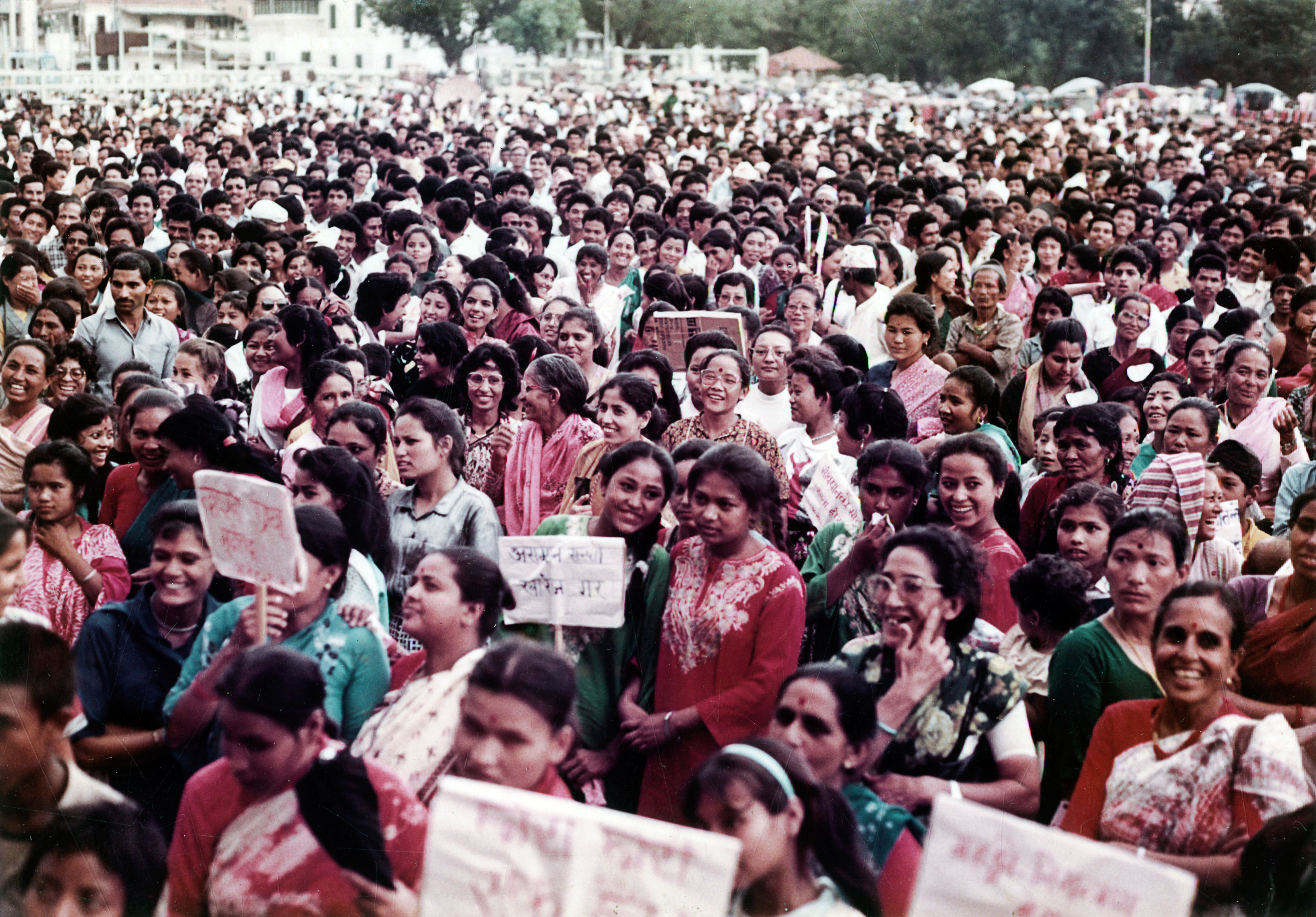 Women gather in Kathmandu in 1981 to protest against the rape and murder of sisters Namita and Sunita Bhandari in Pokhara. Photo: Handout/Hisila Yami Collection