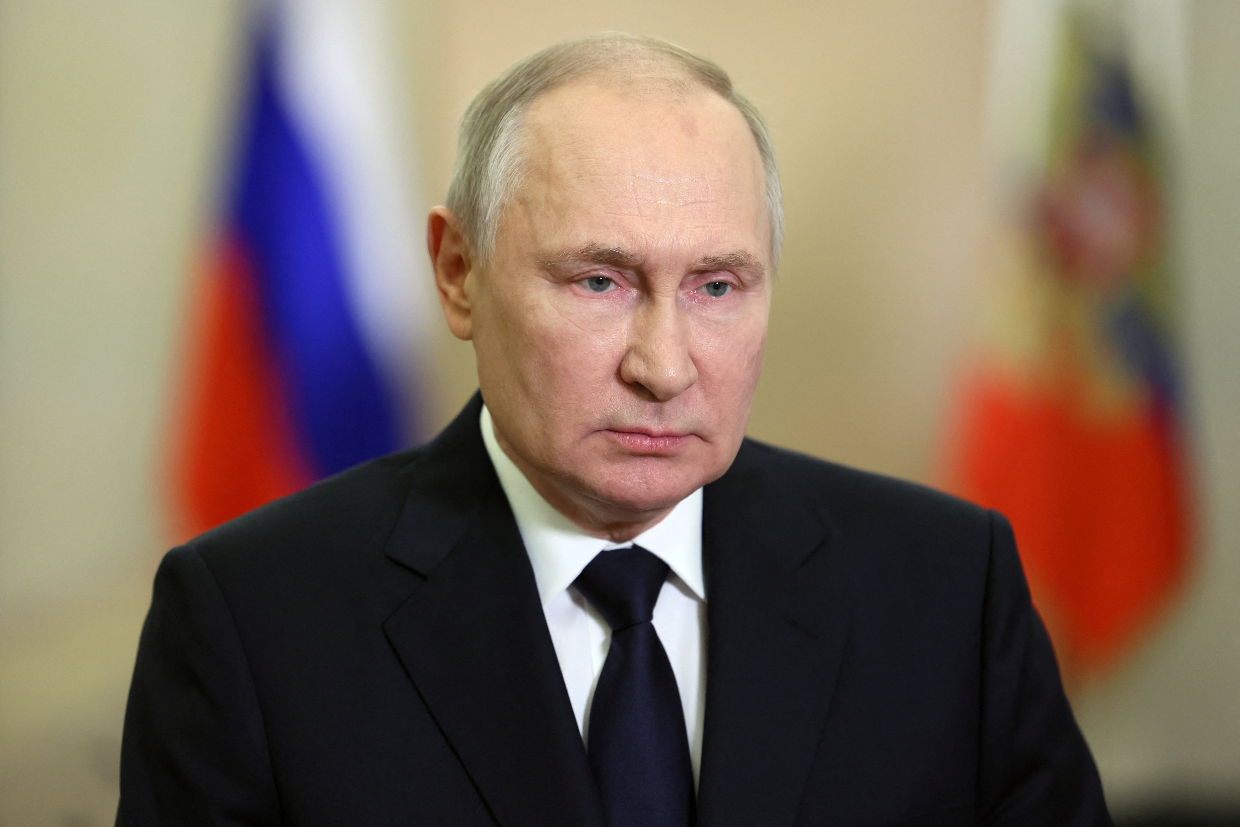 Russian President Vladimir Putin in a televised address on Saturday to mark his annexation of parts of Ukraine. Photo: via Reuters