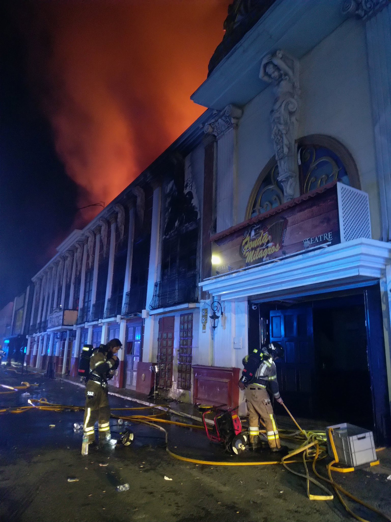 A nightclub on fire in Murcia, south-eastern Spain in the early hours of Sunday. Photo: AP