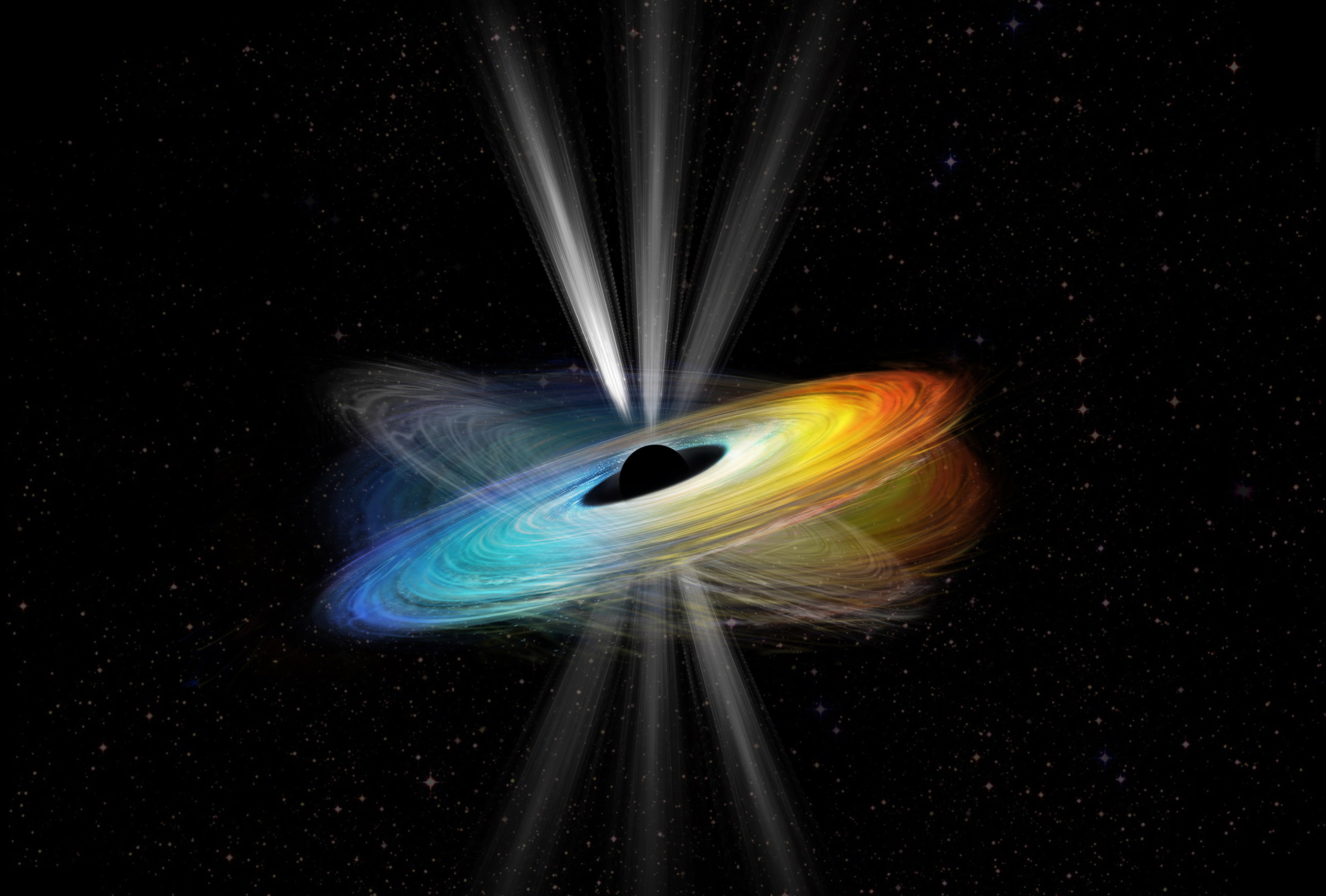 Artist’s image of the black hole’s wobbling jets. Photo: Handout
