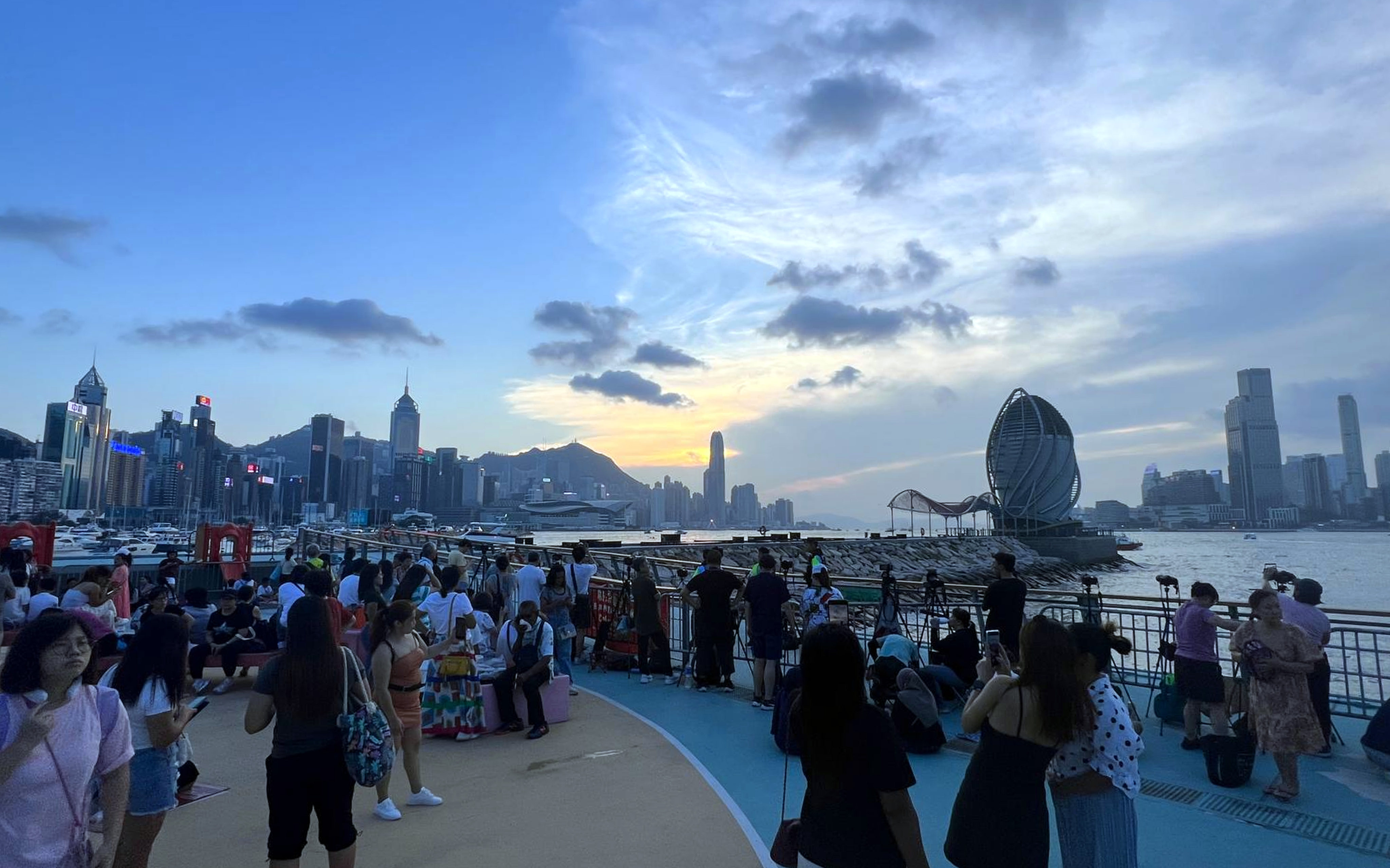 Revellers have camped out early to watch the National Day fireworks display. Photo: Sam Tsang