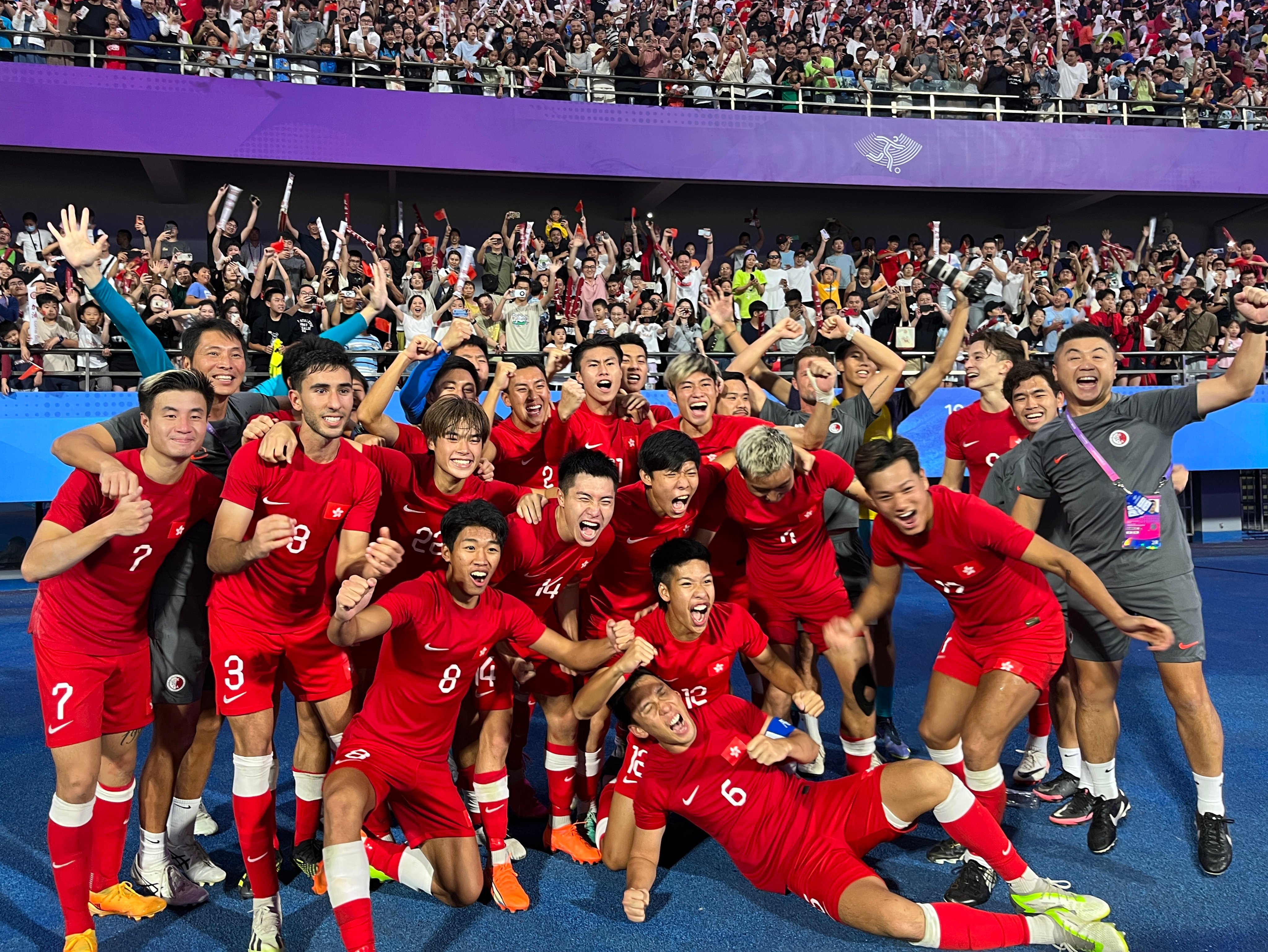Hong Kong’s players revel in their victory over Iran in their Asian Games quarter-final on Sunday. Photo: Dickson Lee