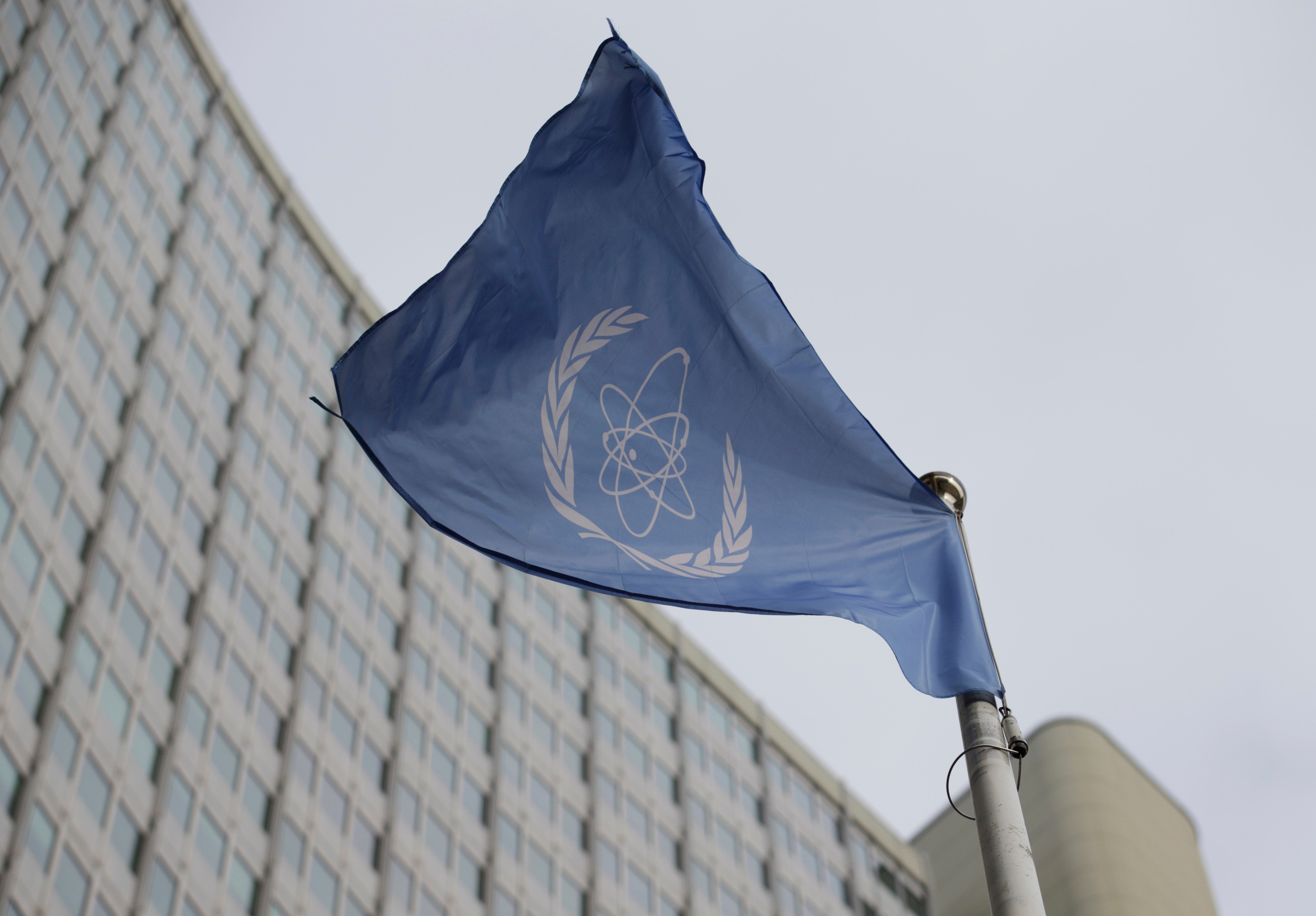 The flag of the International Atomic Energy Agency (IAEA). North Korea on Monday denounced the IAEA for joining a US-led pressure campaign over its nuclear programmes. Photo: AP