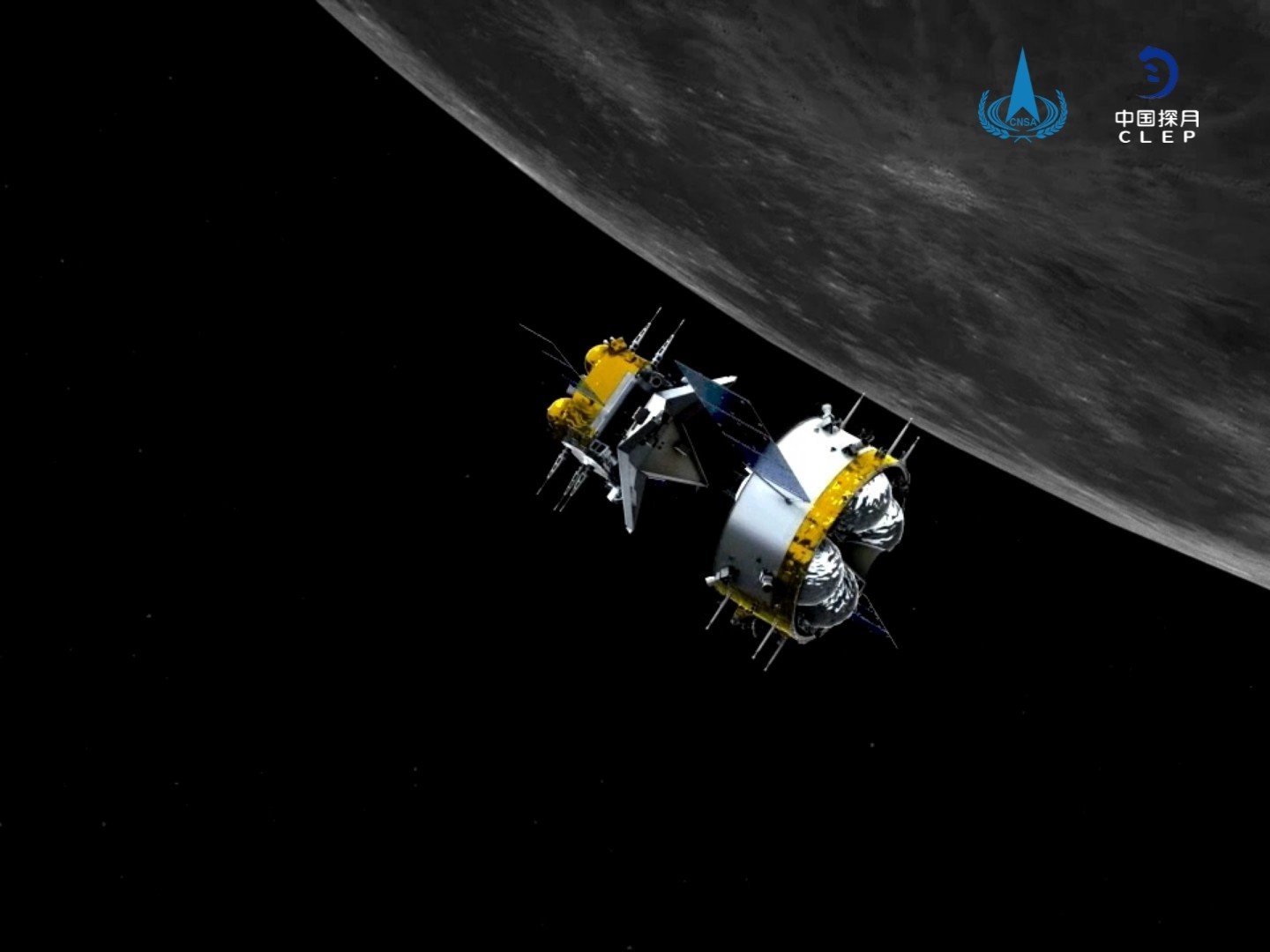A graphic simulation showing the orbiter and returner combination of China’s Chang’e 5 mission, which retrieved the Earth’s first lunar samples in more than 40 years. Illustration: Xinhua