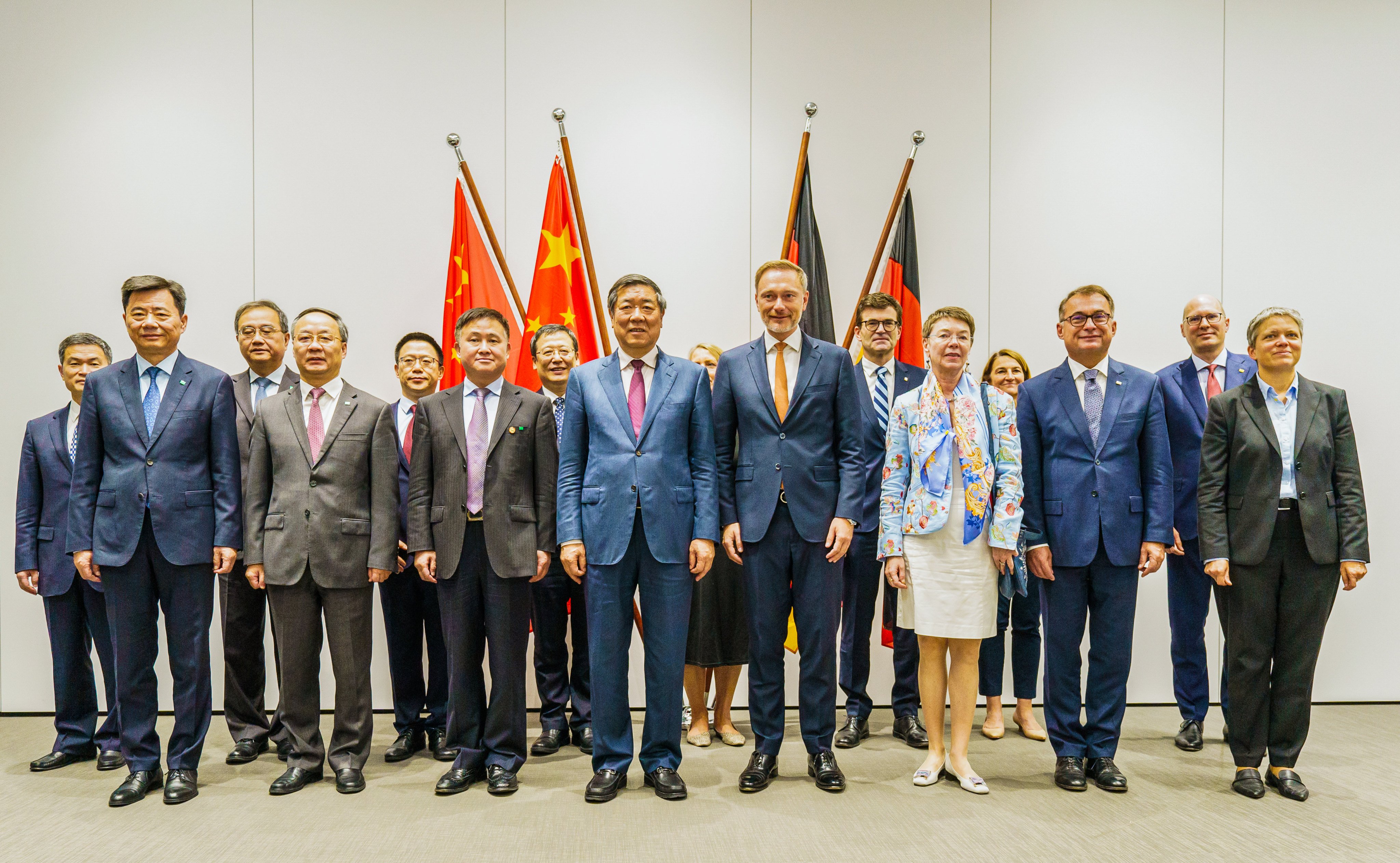 China and Germany have agreed to update an economic cooperation deal signed four years ago. Pictured in are Vice-Premier of China He Lifeng (centre-left) and Geman Minister of Finance Joachim Nagel (centre-right) with their respective delegations in Beijing on Sunday. Photo: dpa