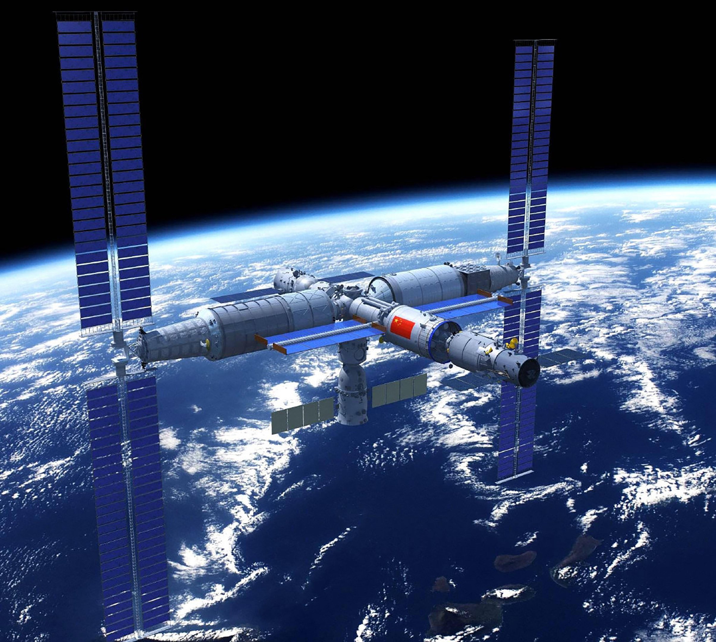 An artist’s impression of China’s Tiangong space station that will host the multinational Polar-2 telescope to capture data from gamma-ray bursts. Photo: Weibo