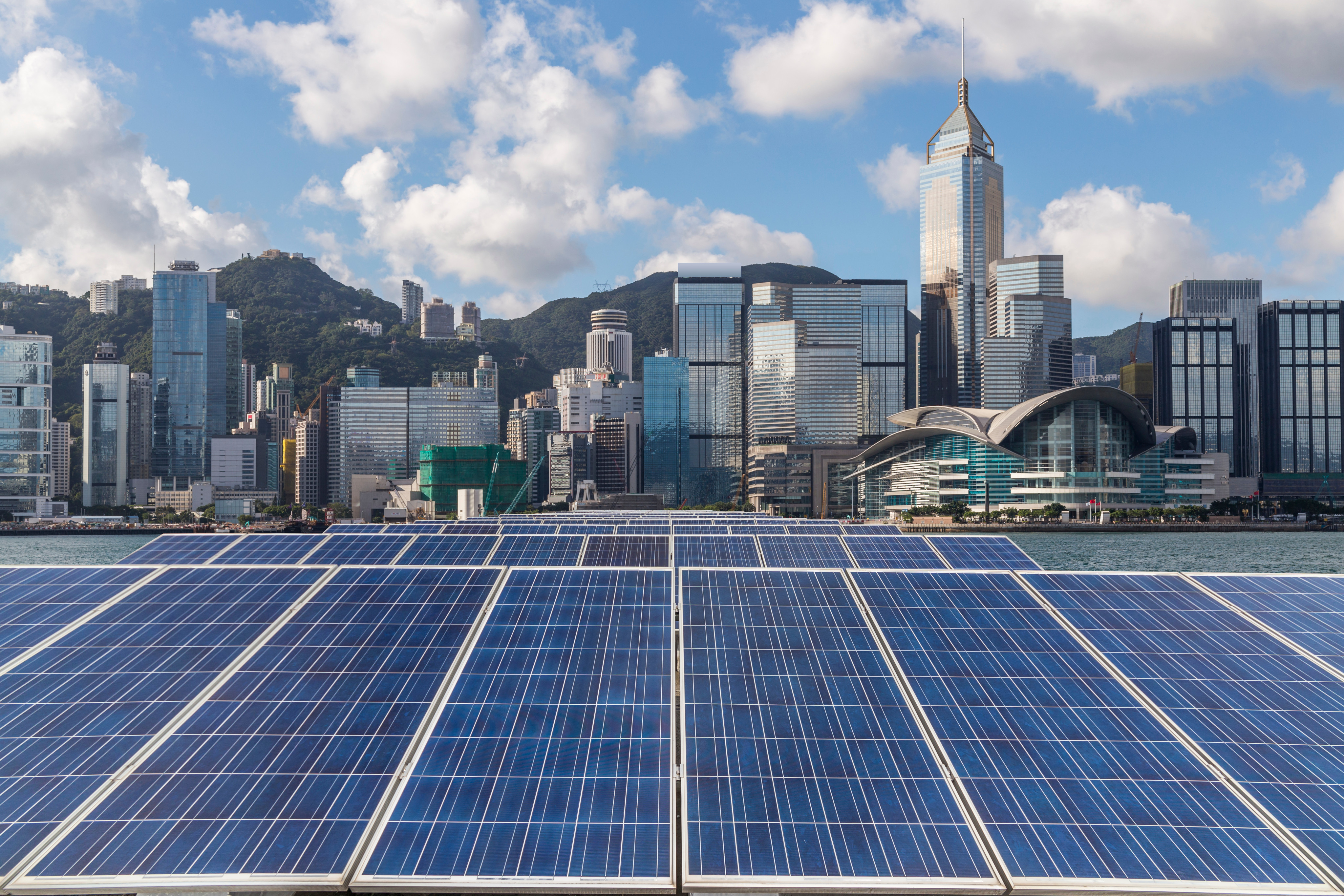 An artist’s conception of solar panels in Hong Kong’s harbour. Photo illustration: Shutterstock