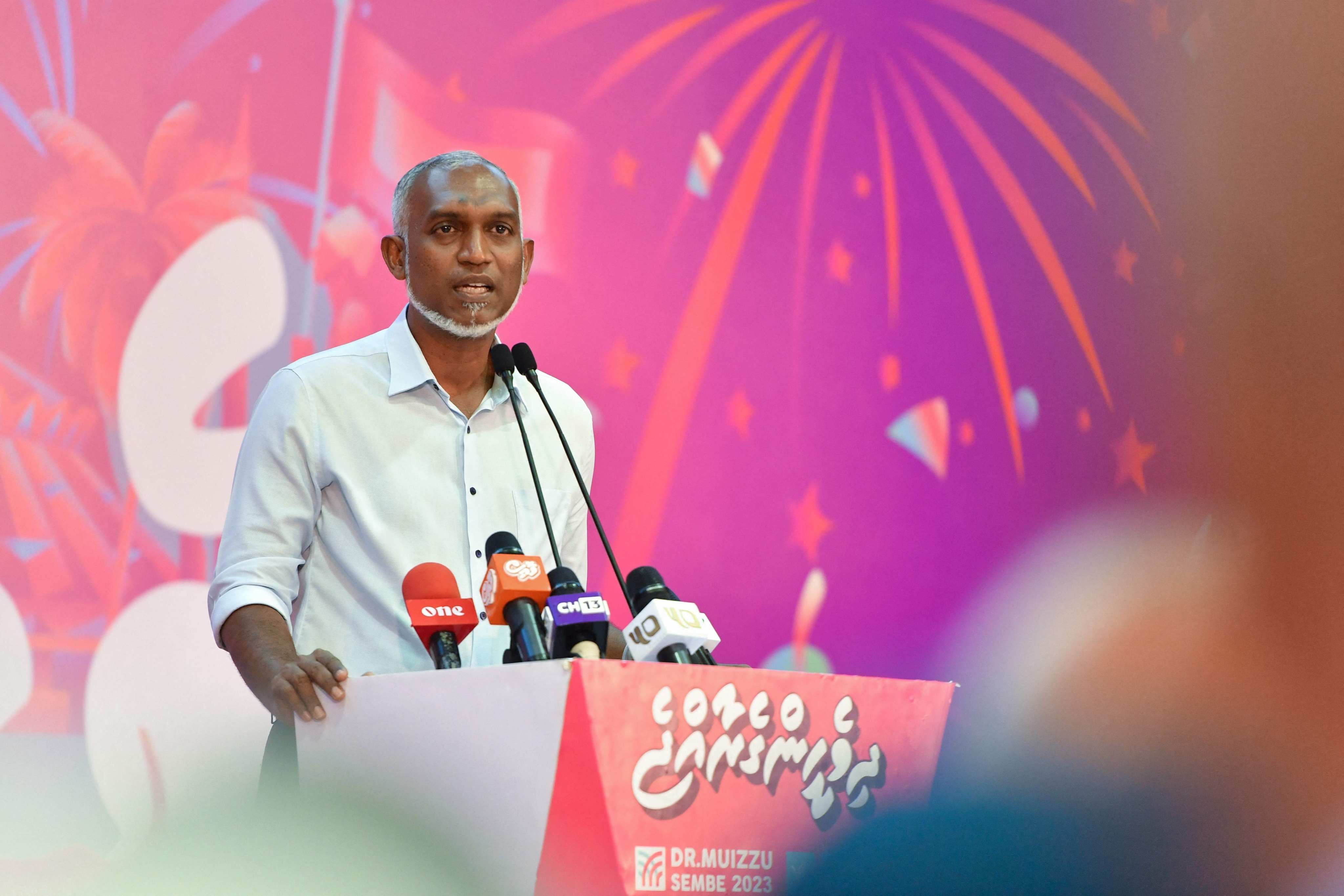Maldives’ pro-China President-elect Mohamed Muizzu speaks in Male on October 2. His election is widely seen as an upending of the archipelago’s relationship with traditional benefactor India. Photo: AFP