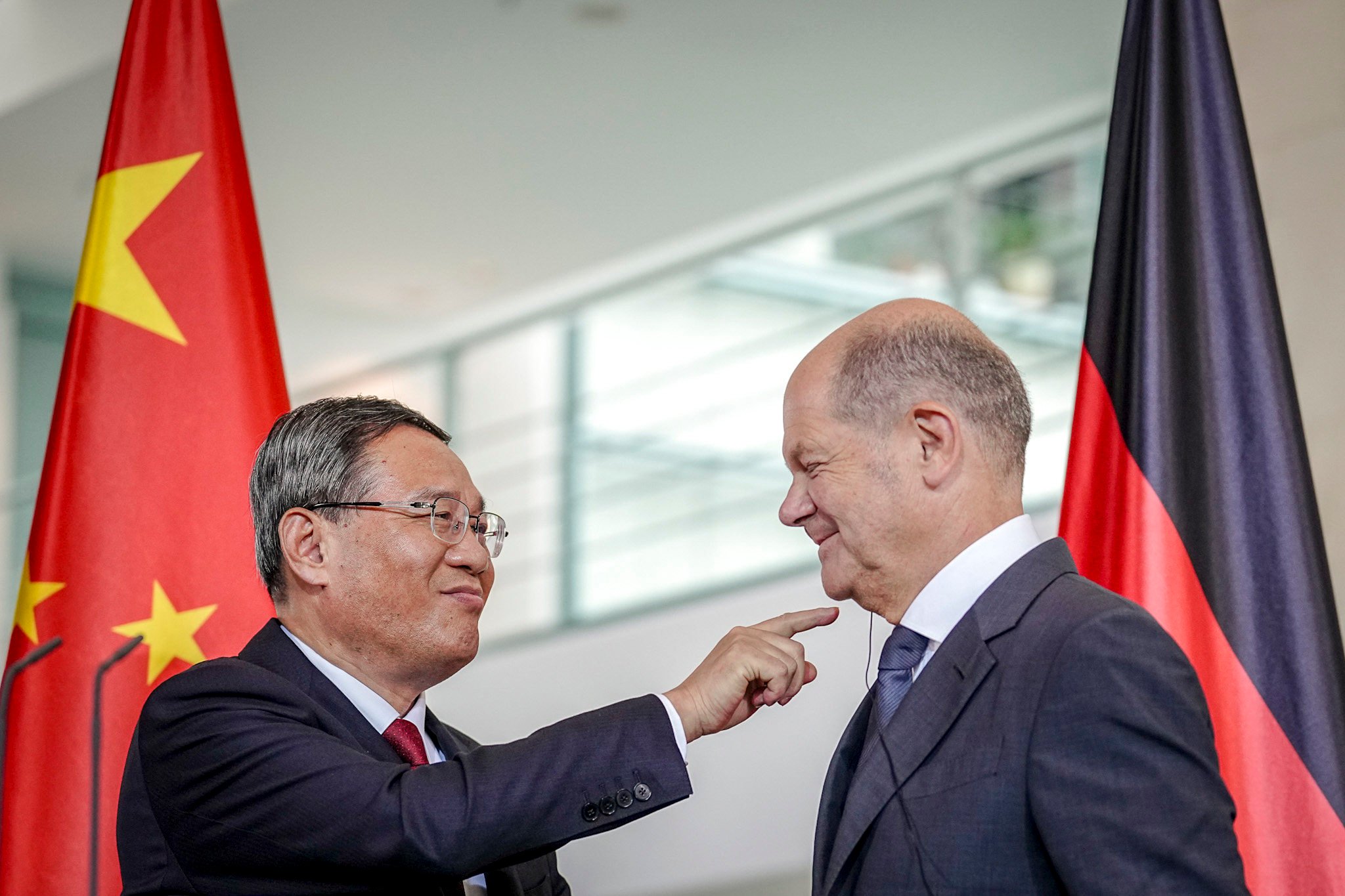 Chinese Premier Li Qiang and German Chancellor Olaf Scholz are seen at a press conference during German-Chinese government consultations, at the Federal Chancellery in Berlin, on June 20. Photo: dpa