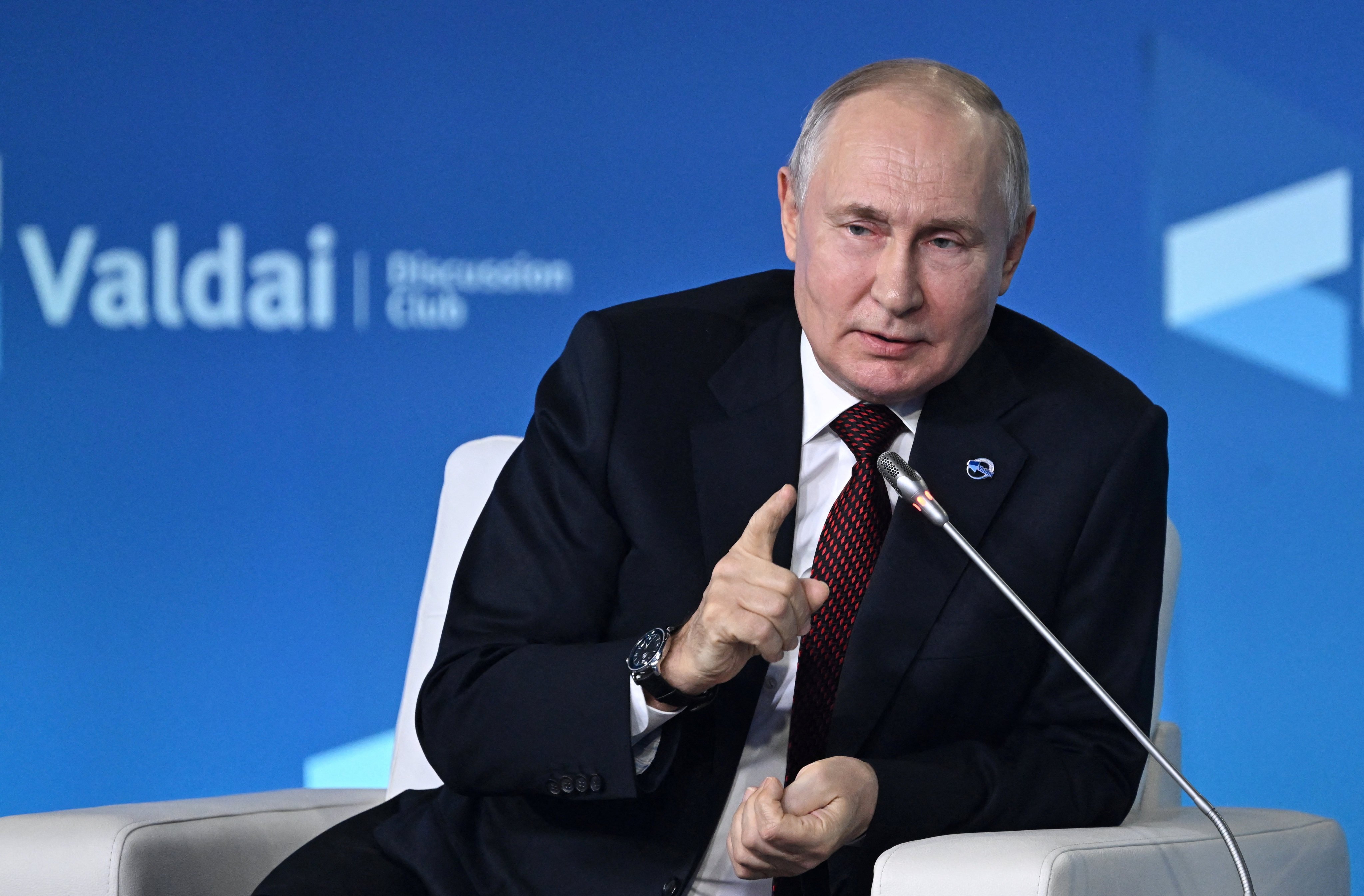 Russian President Vladimir Putin attends the 20th Annual Meeting of the Valdai Discussion Club in Sochi, Russia on Thursday. Photo: Sputnik via Reuters