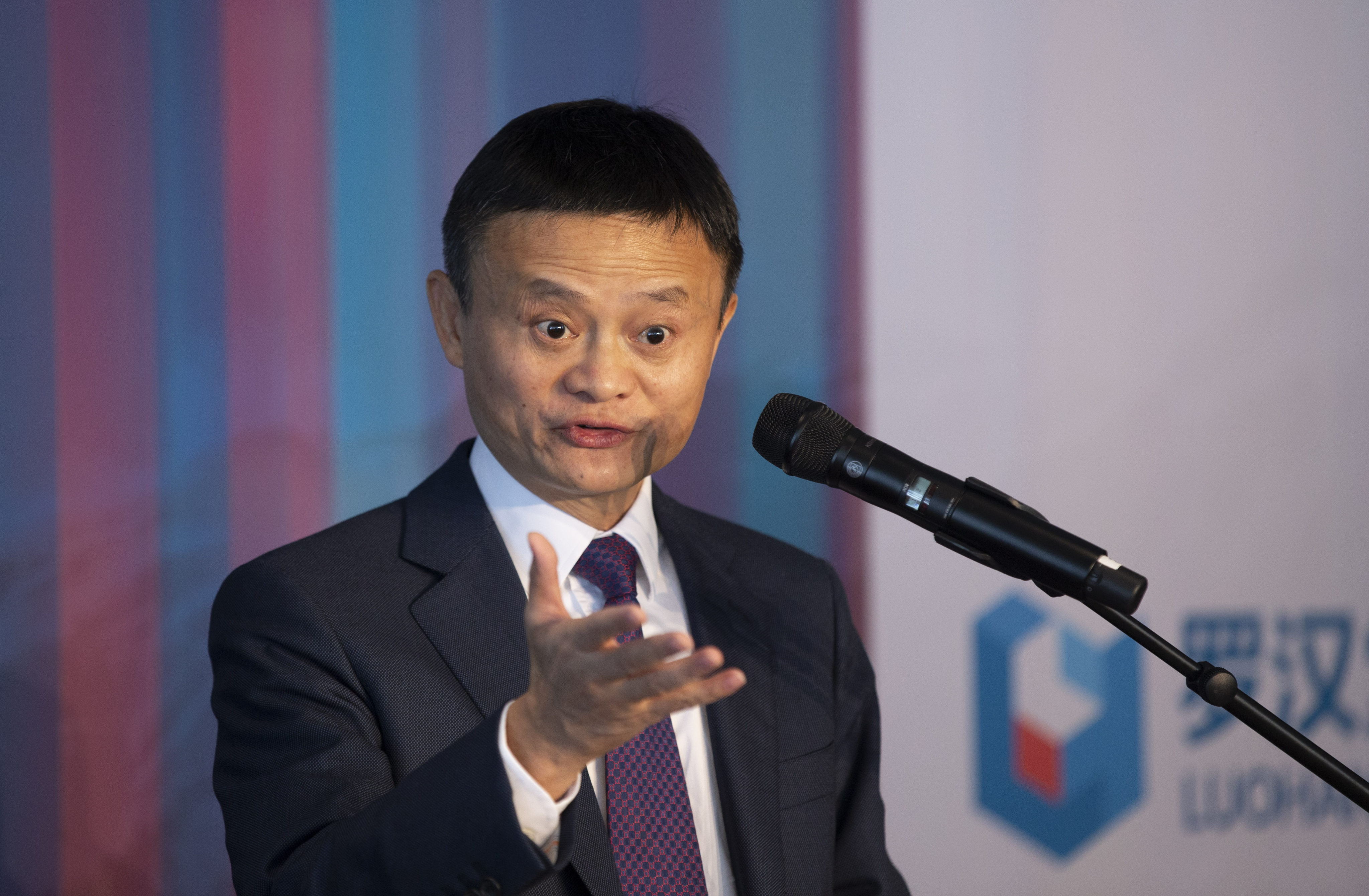 Jack Ma speaks after the release of a report titled Digital Technology and Inclusive Growth by Luohan Academy, on the sidelines of the 2019 World Economic Forum in Davos. Photo: Xinhua