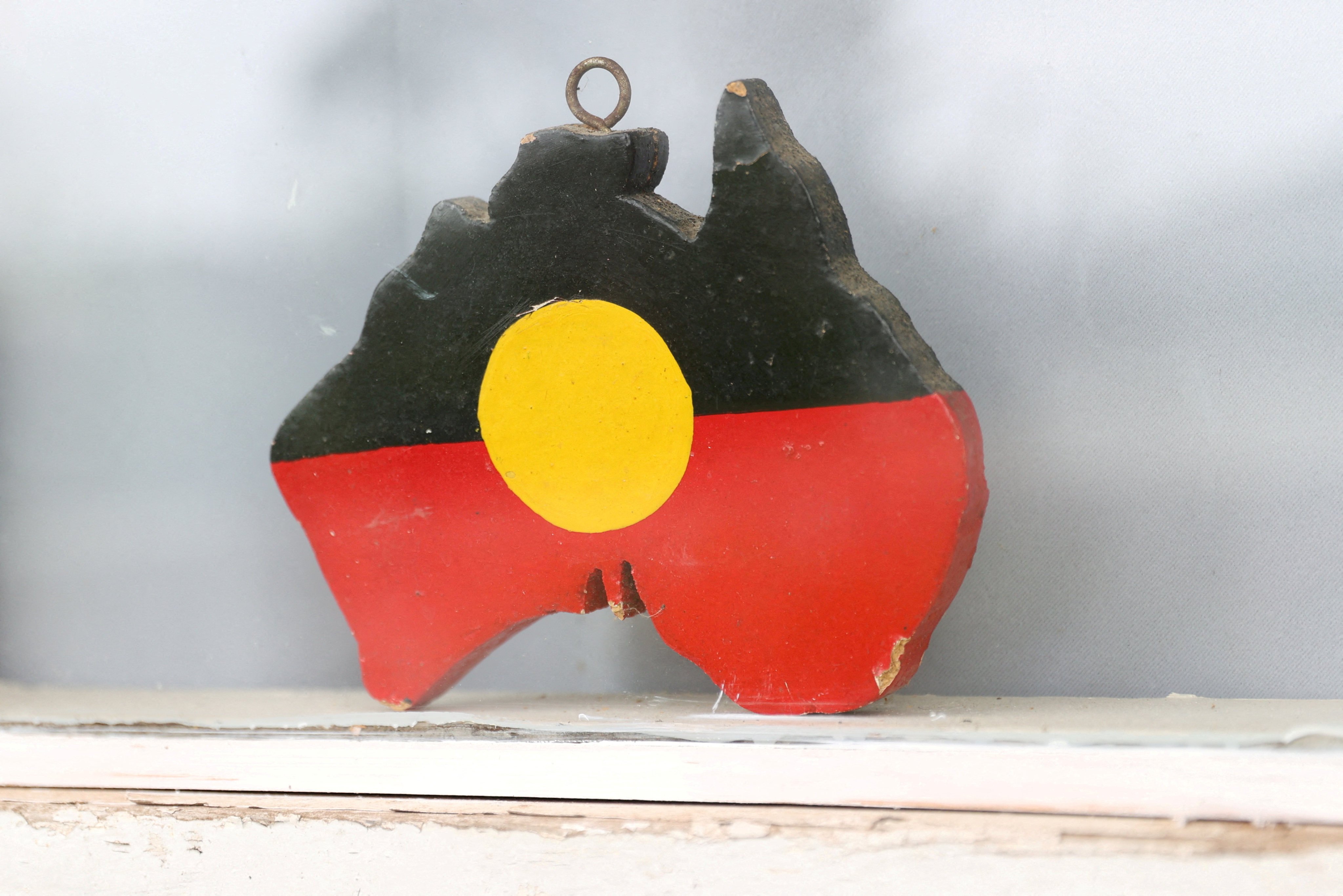A depiction of the Australian aboriginal flag at the home of indigenous Muruwari elder Rita Wright. Photo: Reuters
