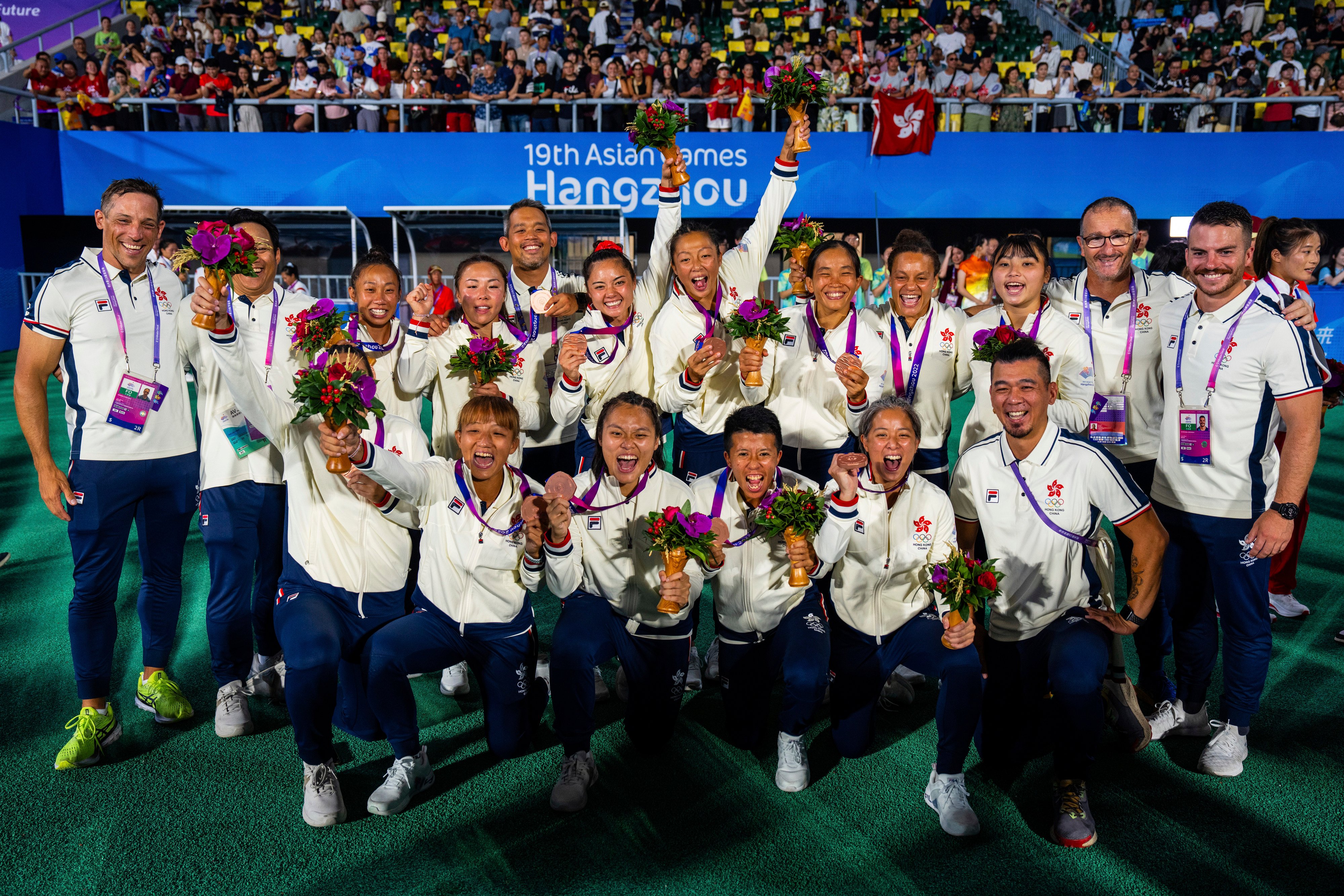 Hong Kong’s women’s rugby sevens team were among the city’s first-time medal winners, taking bronze. Photo: AP